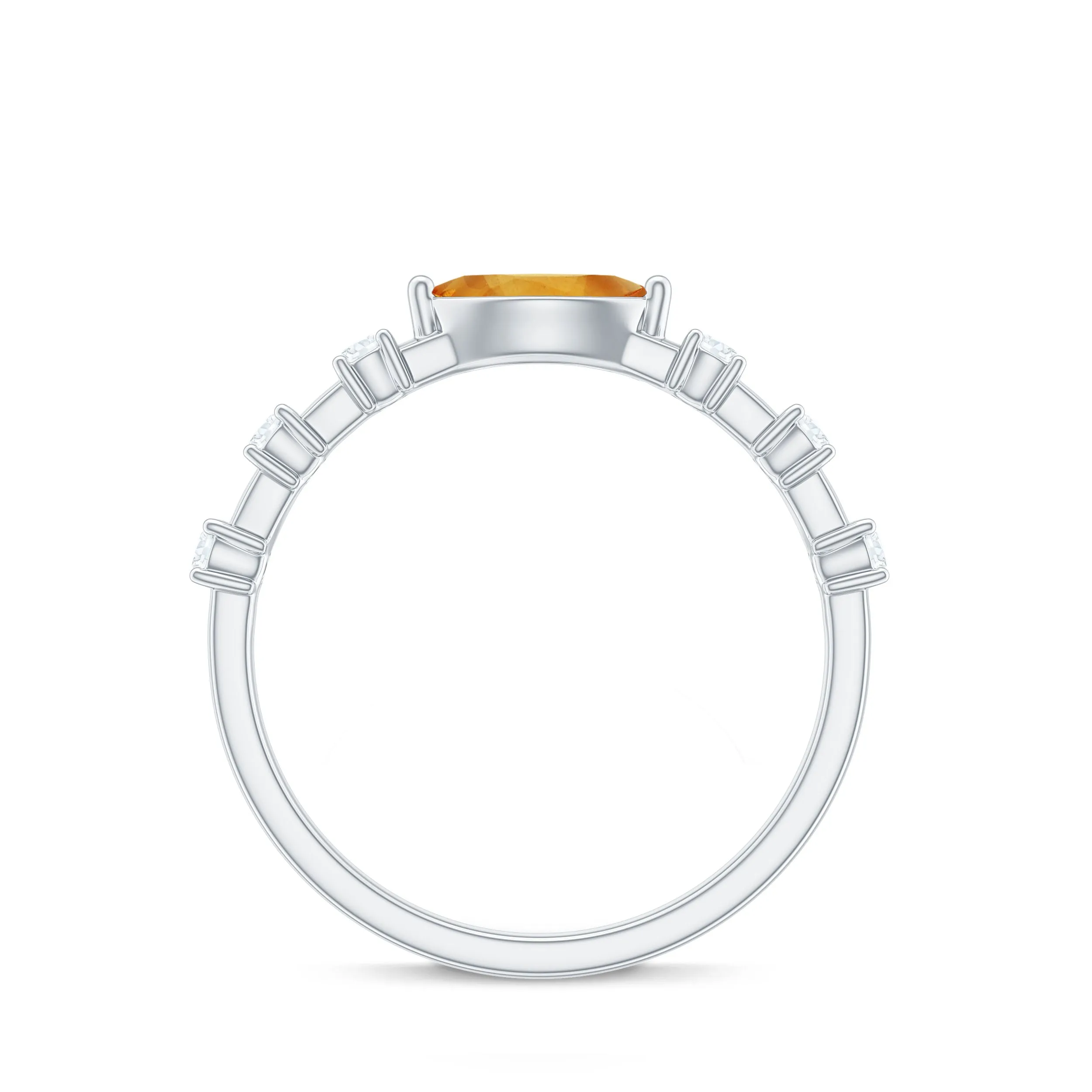 0.50 CT Natural Citrine East West Ring with Diamond Stones
