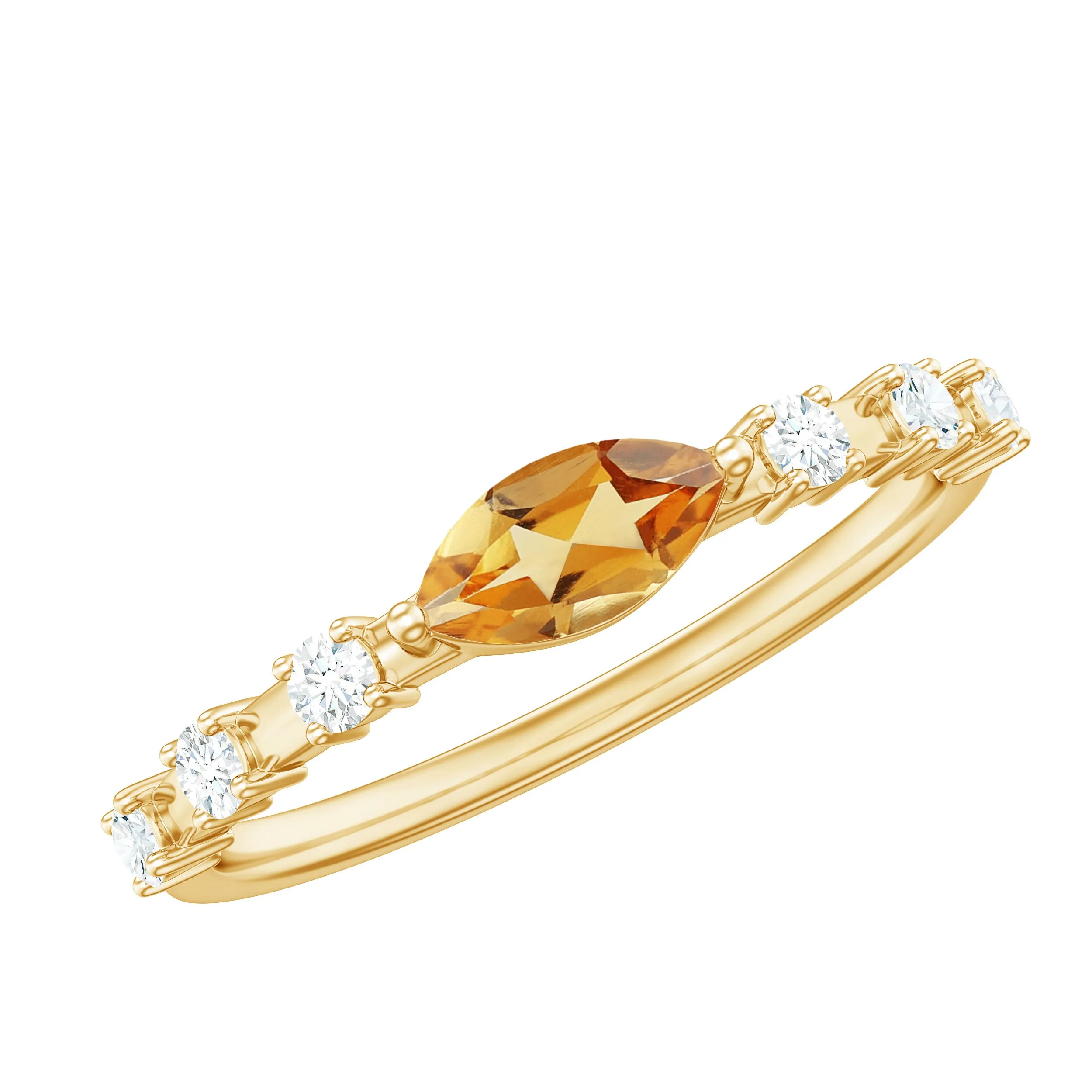 0.50 CT Natural Citrine East West Ring with Diamond Stones