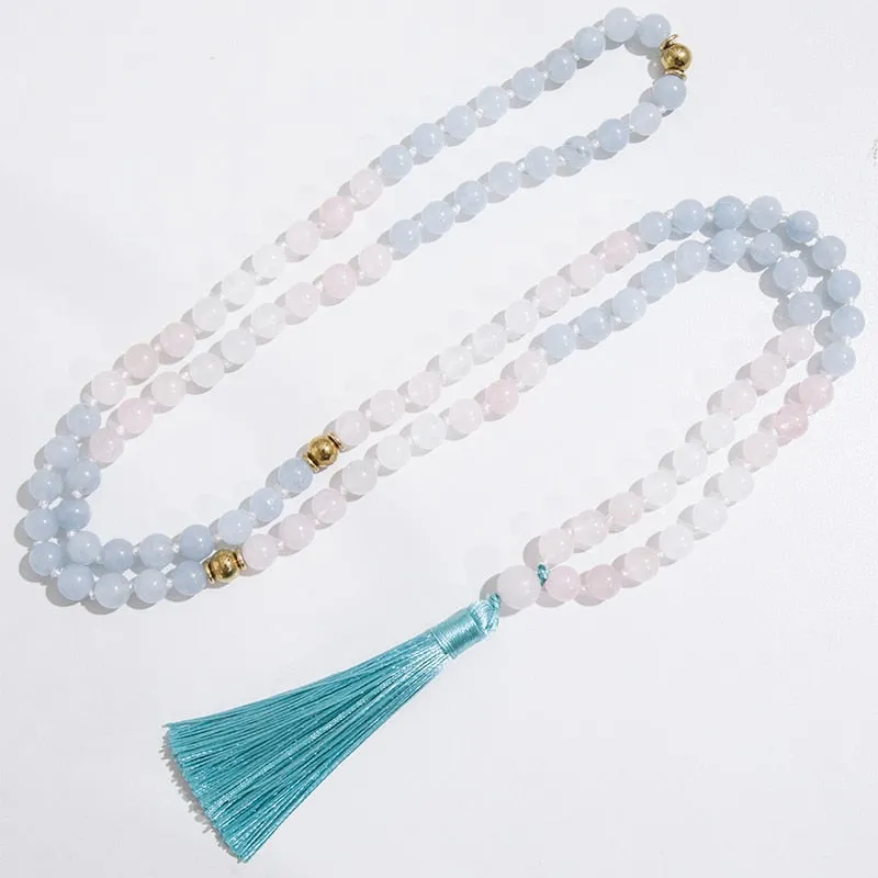 108Japamala Beaded Necklace 8mm Rose Quartz White  Yoga Blessing Bracelet Jewelry Rosary Sets