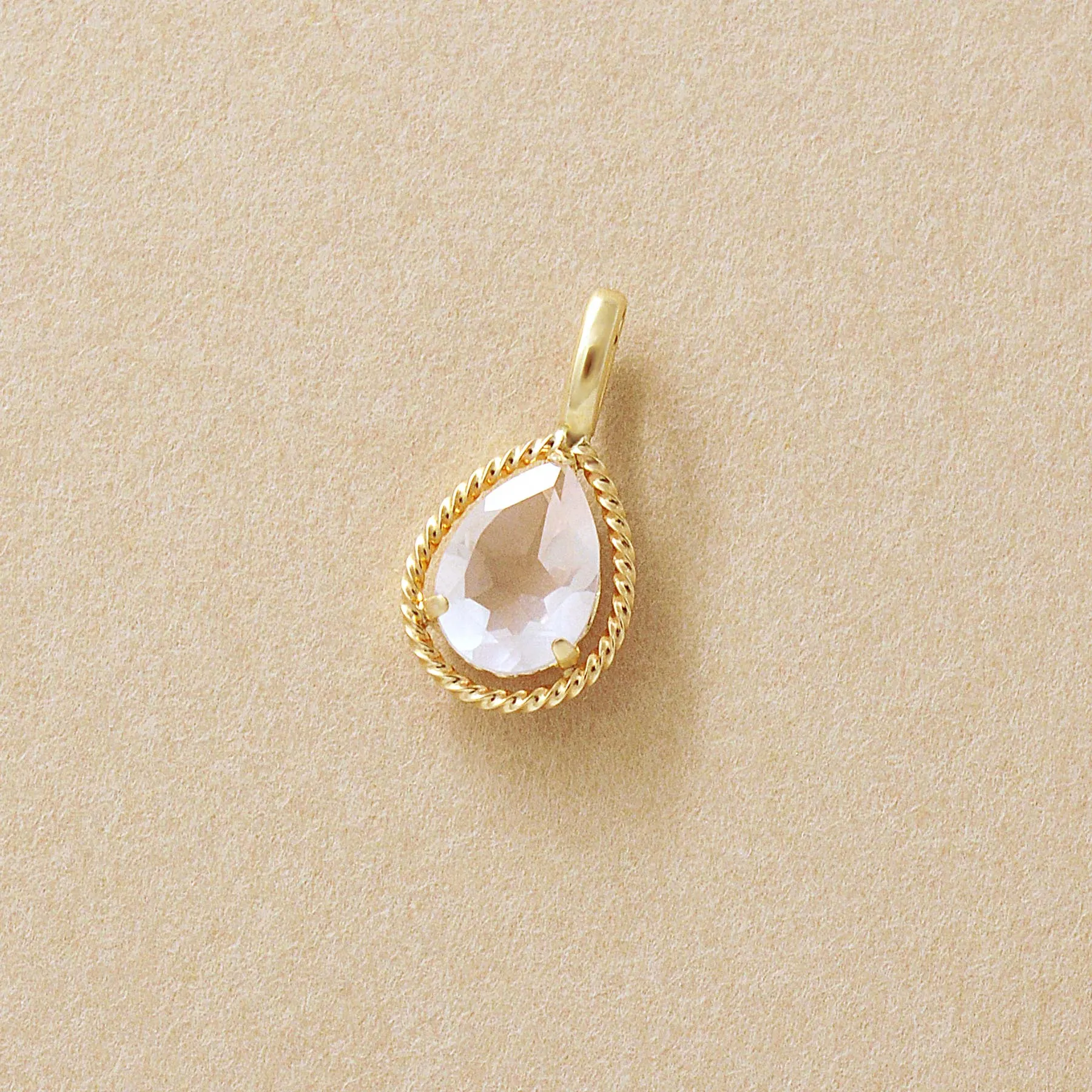 10K Rose Quartz Drop Necklace Charm (Yellow Gold)