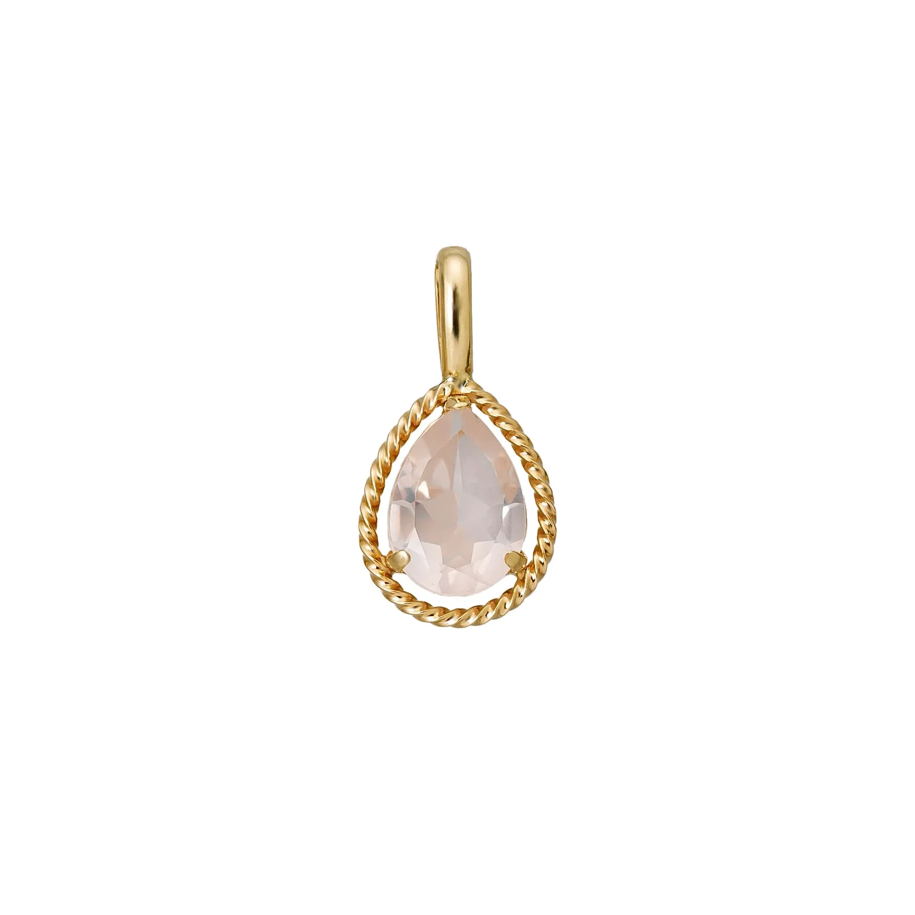 10K Rose Quartz Drop Necklace Charm (Yellow Gold)