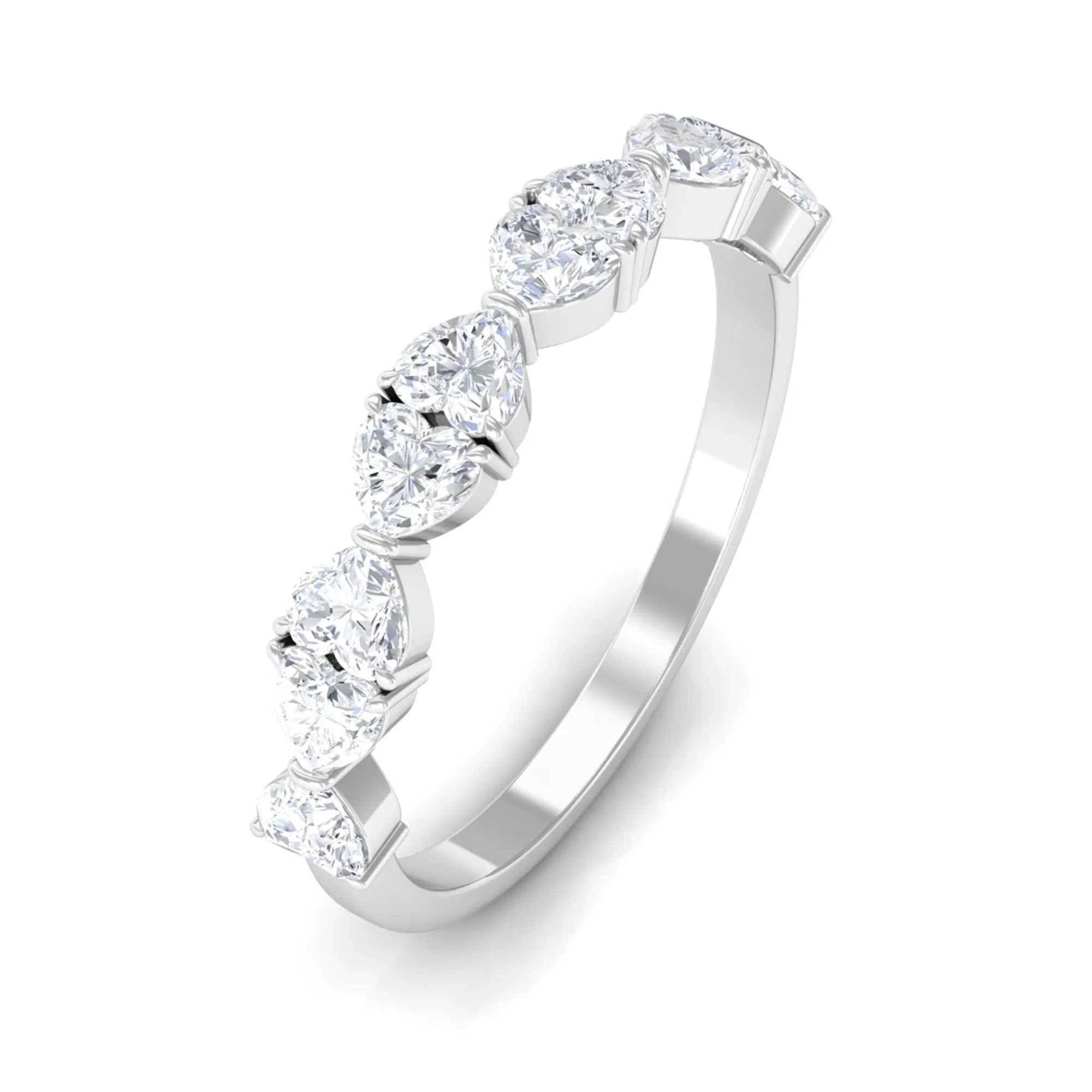 1.25 CT Certified Moissanite Heart Half Eternity Ring