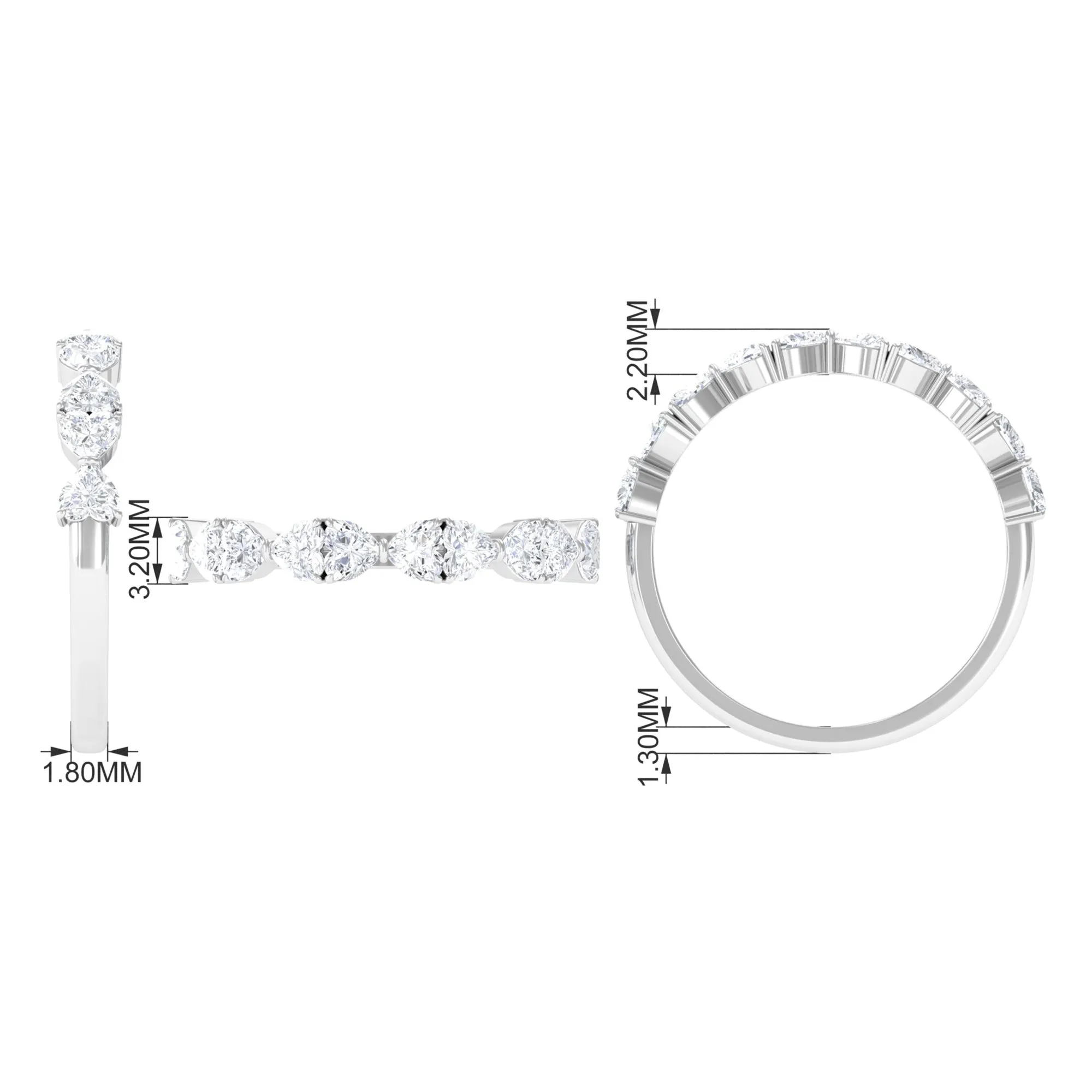 1.25 CT Certified Moissanite Heart Half Eternity Ring