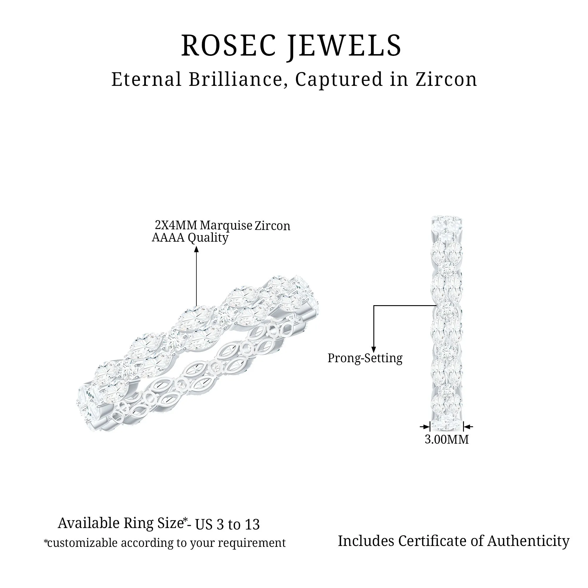 1.25 CT Marquise and Round Cut Zircon Full Eternity Ring