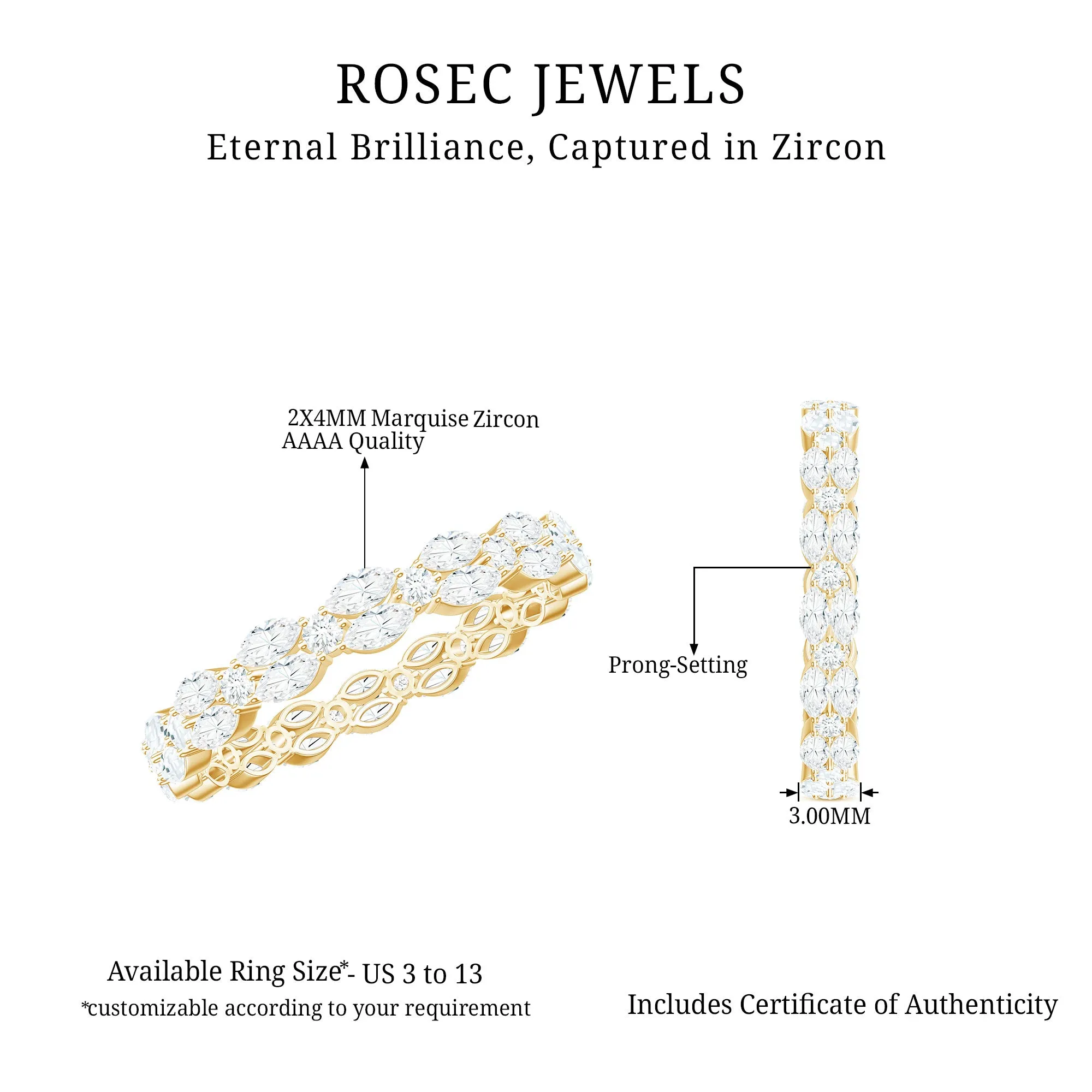1.25 CT Marquise and Round Cut Zircon Full Eternity Ring