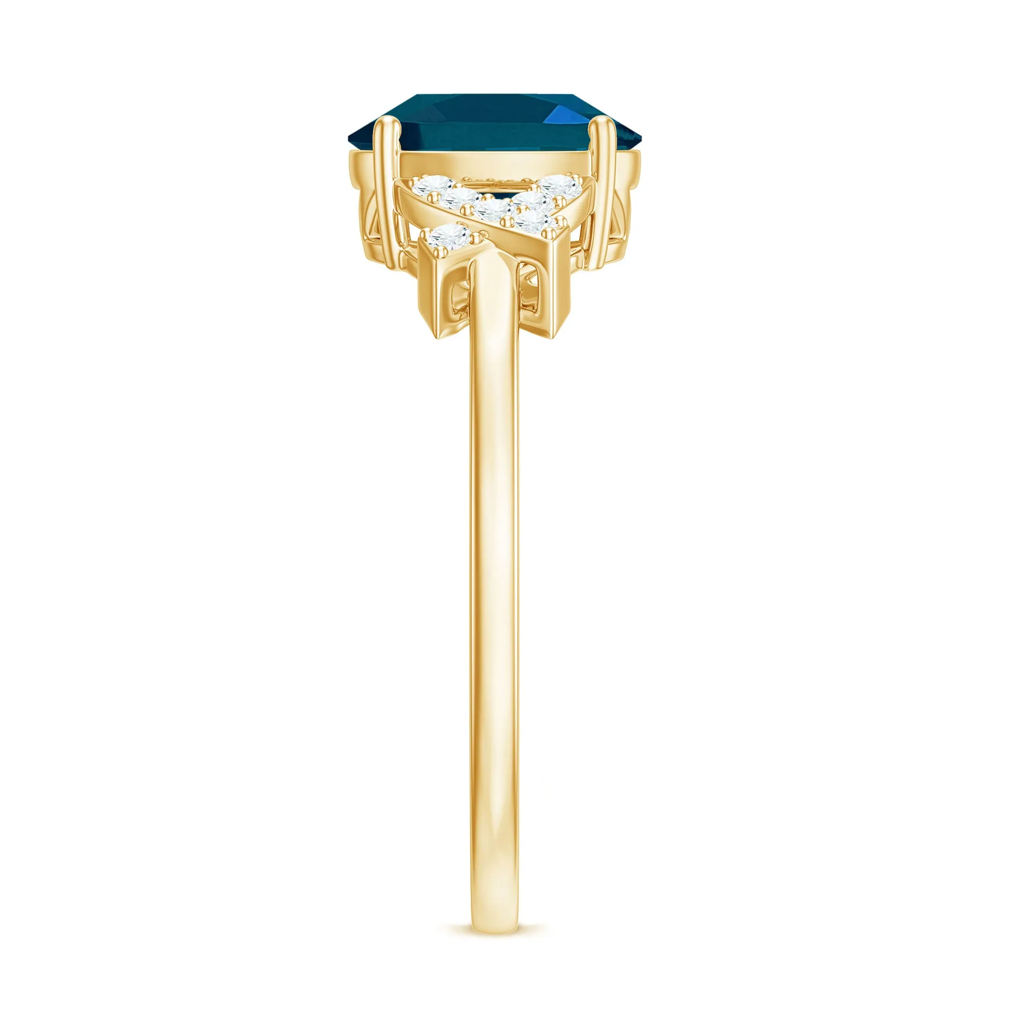 1.25 CT Oval London Blue Topaz Solitaire Split Shank Ring with Diamond