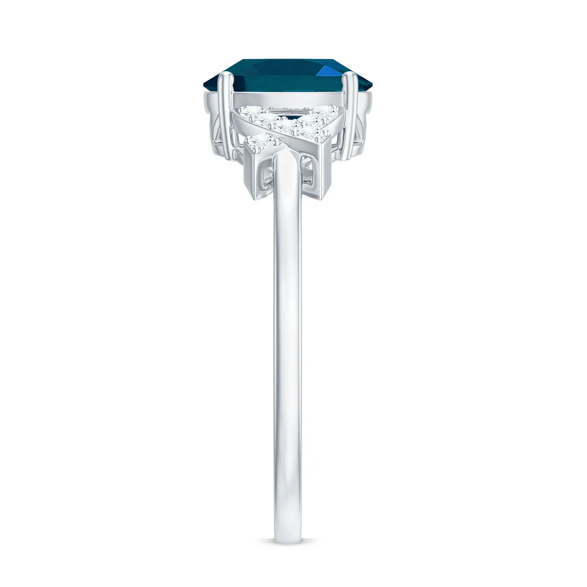 1.25 CT Oval London Blue Topaz Solitaire Split Shank Ring with Diamond