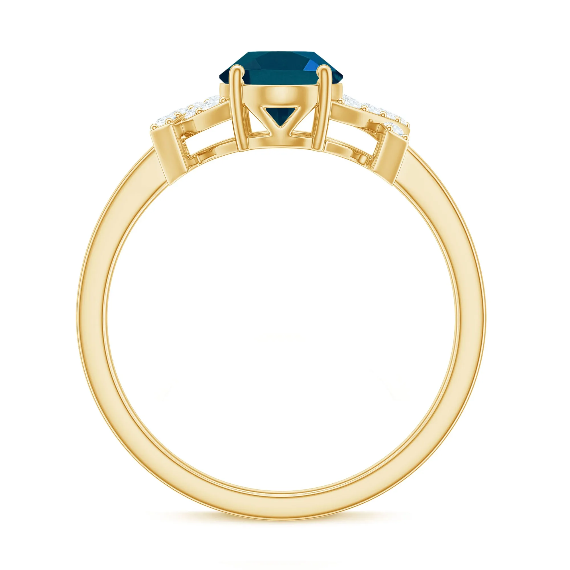 1.25 CT Oval London Blue Topaz Solitaire Split Shank Ring with Diamond