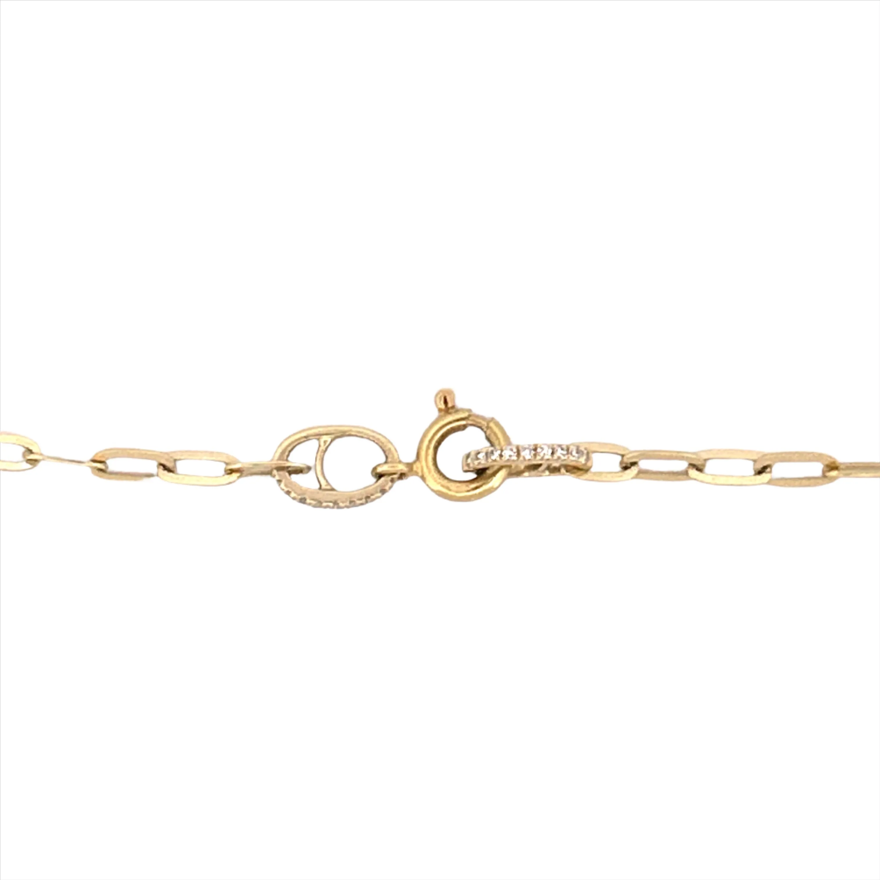 14K Gold Solid Paper Clip Diamond Clasp Necklace