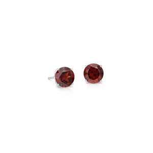 14K White Gold 7mm Garnet Stud Earrings