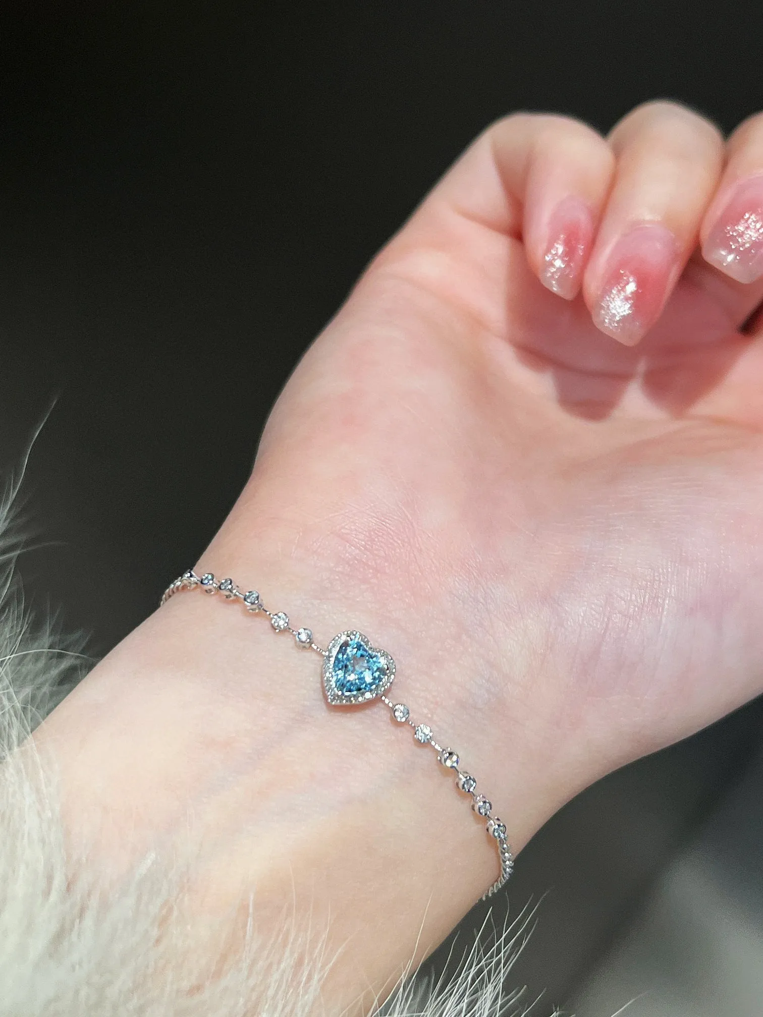 18K Solid gold Aquamarine Diamond Heart bracelet