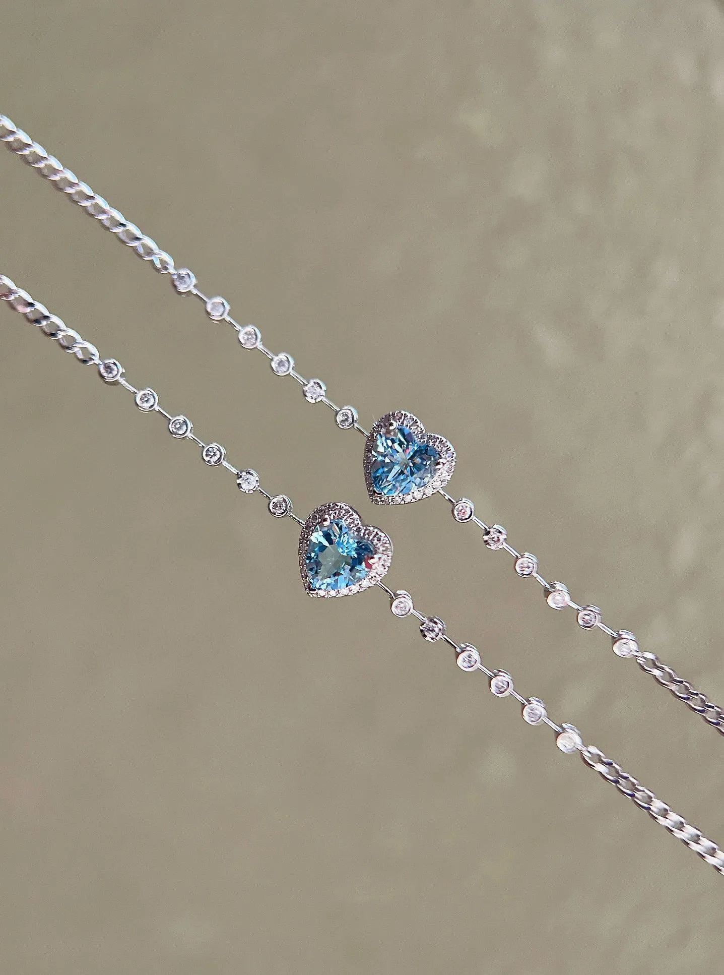 18K Solid gold Aquamarine Diamond Heart bracelet