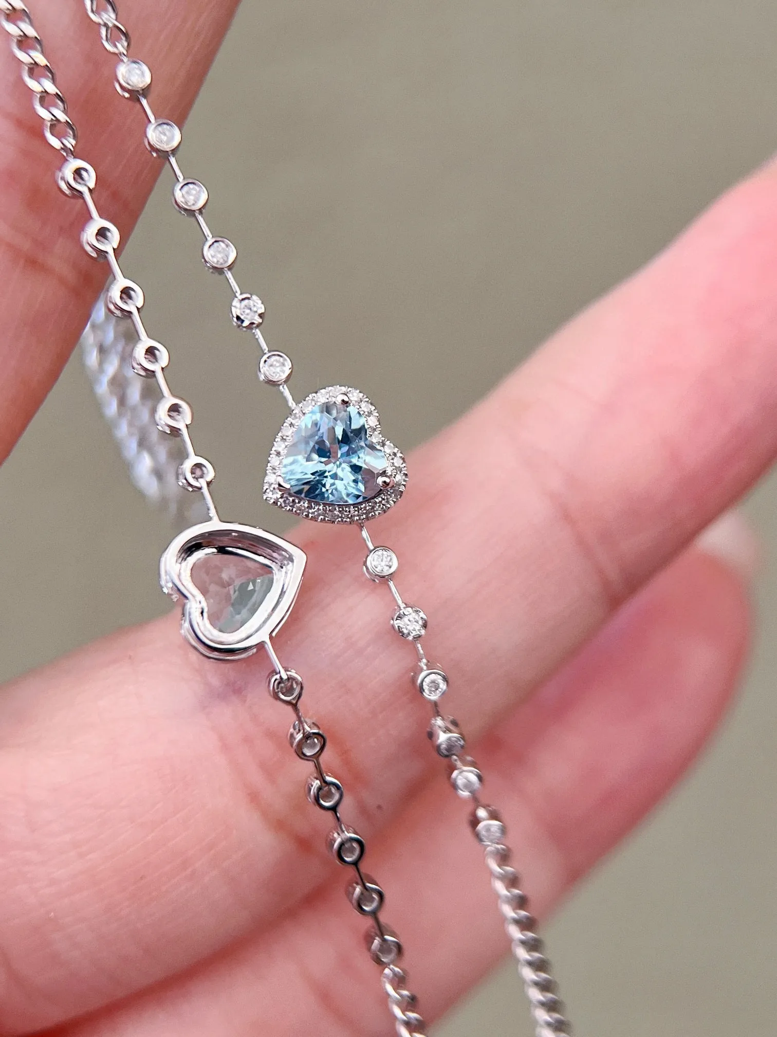 18K Solid gold Aquamarine Diamond Heart bracelet