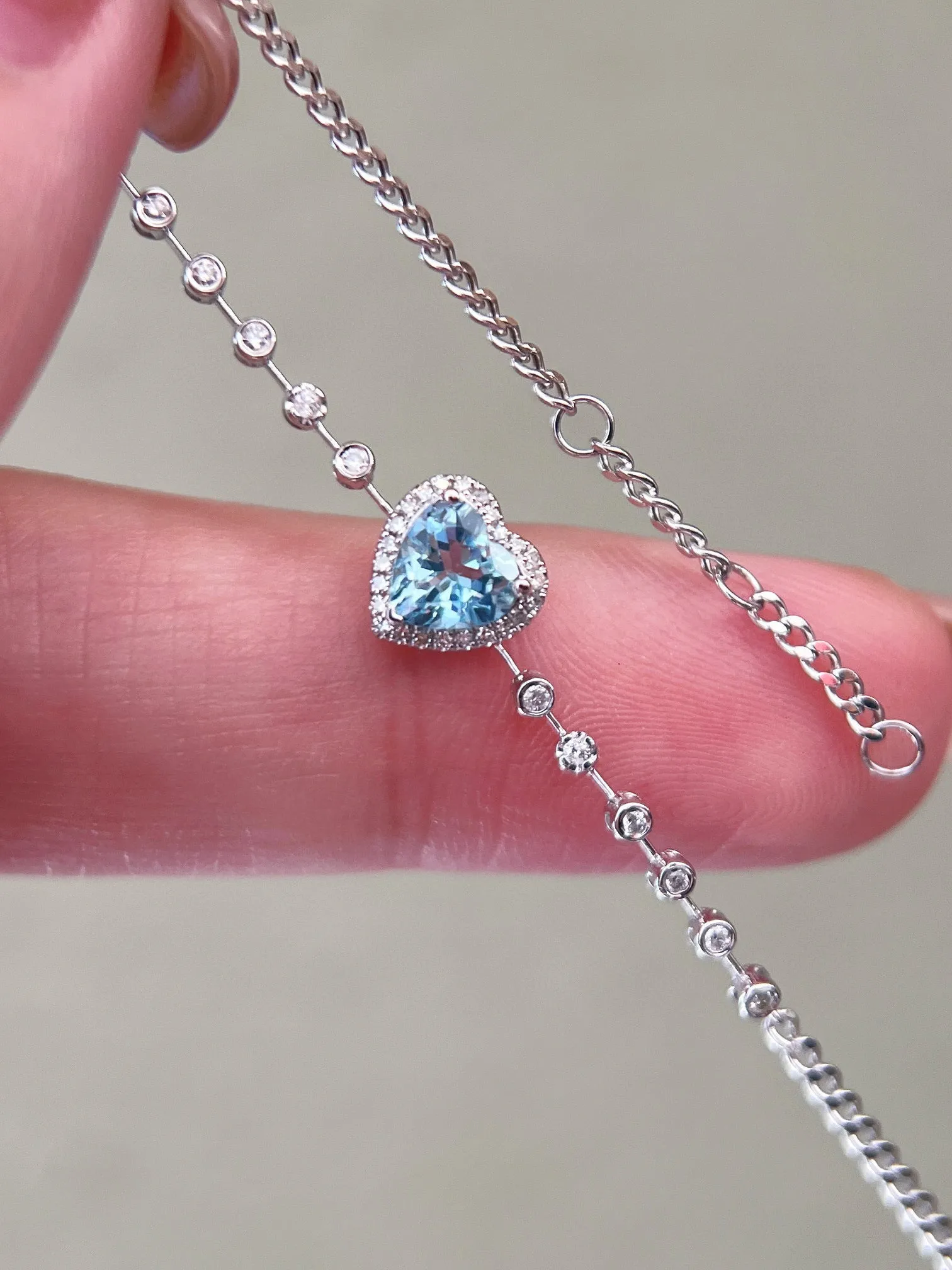 18K Solid gold Aquamarine Diamond Heart bracelet