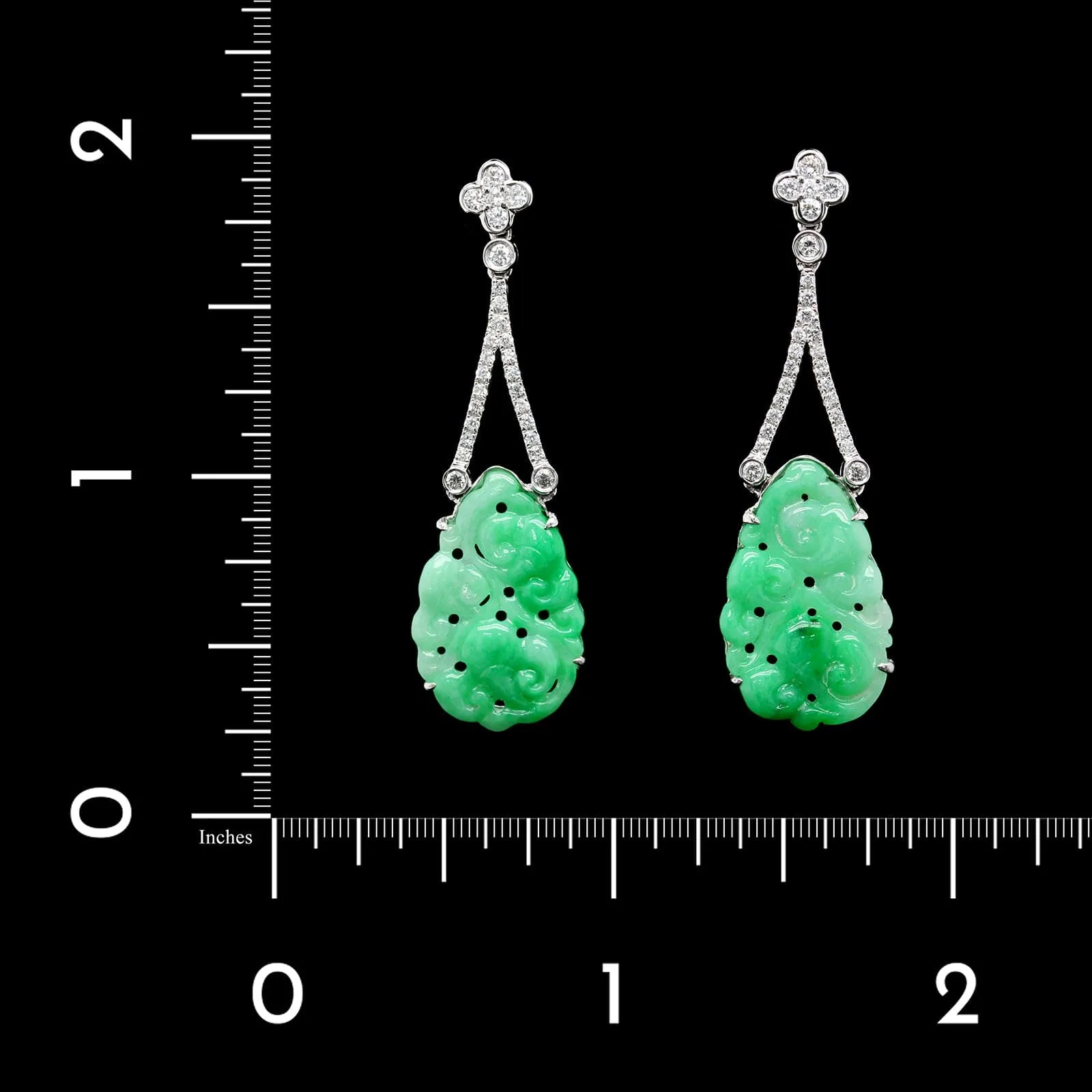 18K White Gold Estate Jadeite and Diamond Drop Earrings