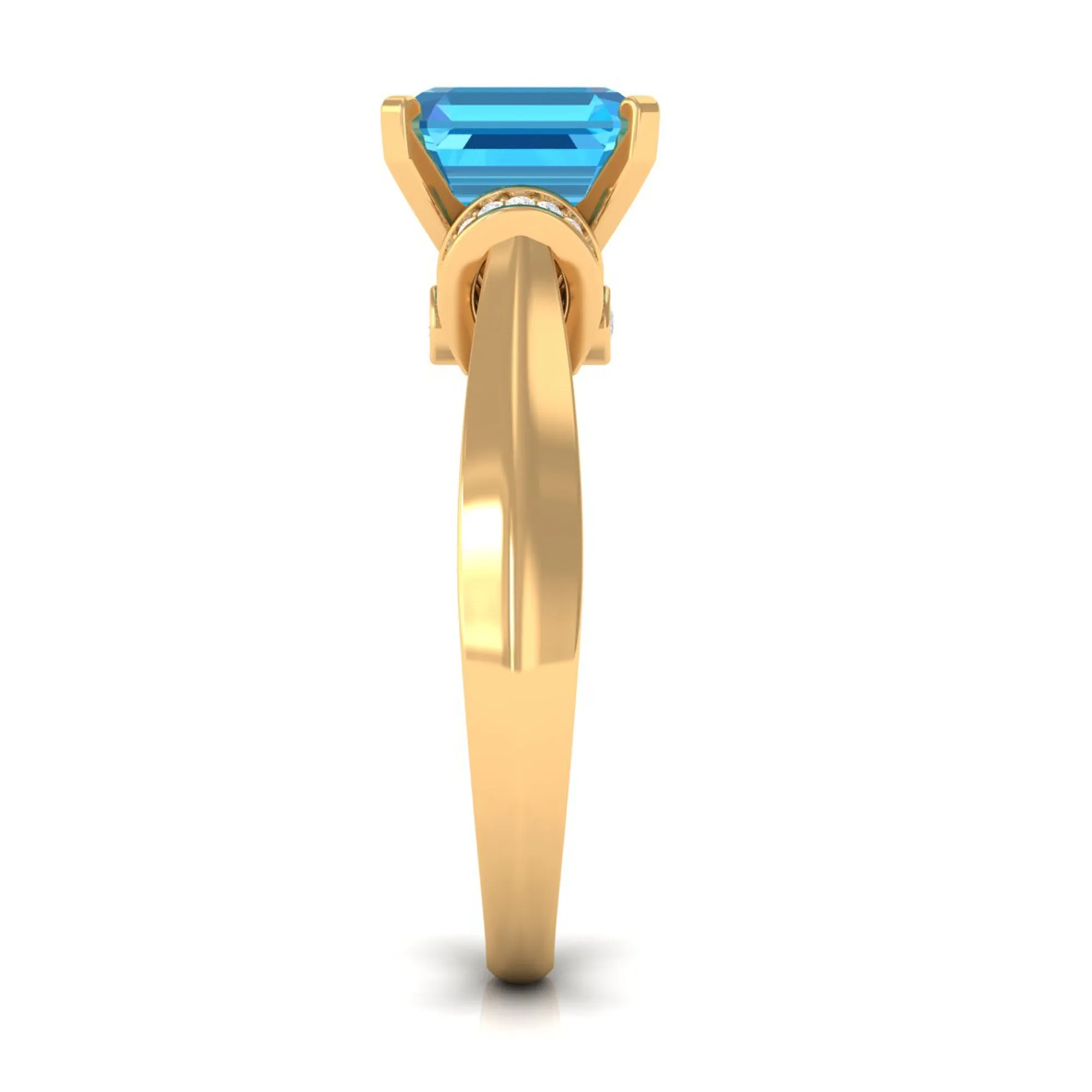 3.25 CT Asscher Cut Swiss Blue Topaz Solitaire Ring with Collar Diamond