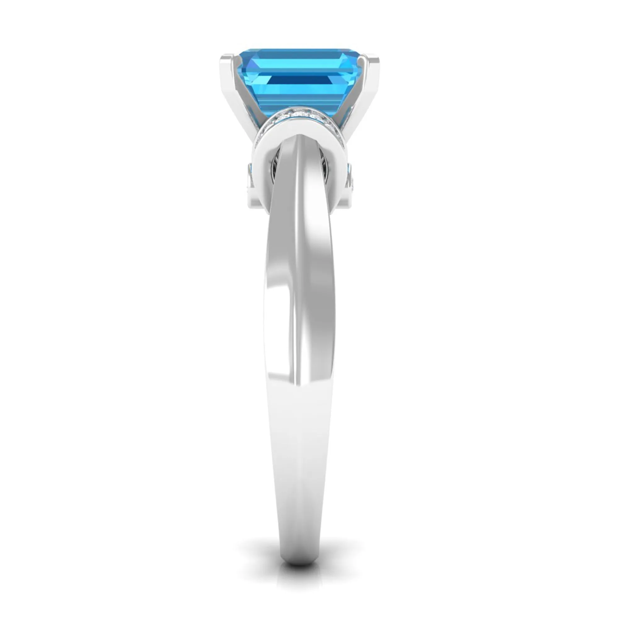 3.25 CT Asscher Cut Swiss Blue Topaz Solitaire Ring with Collar Diamond