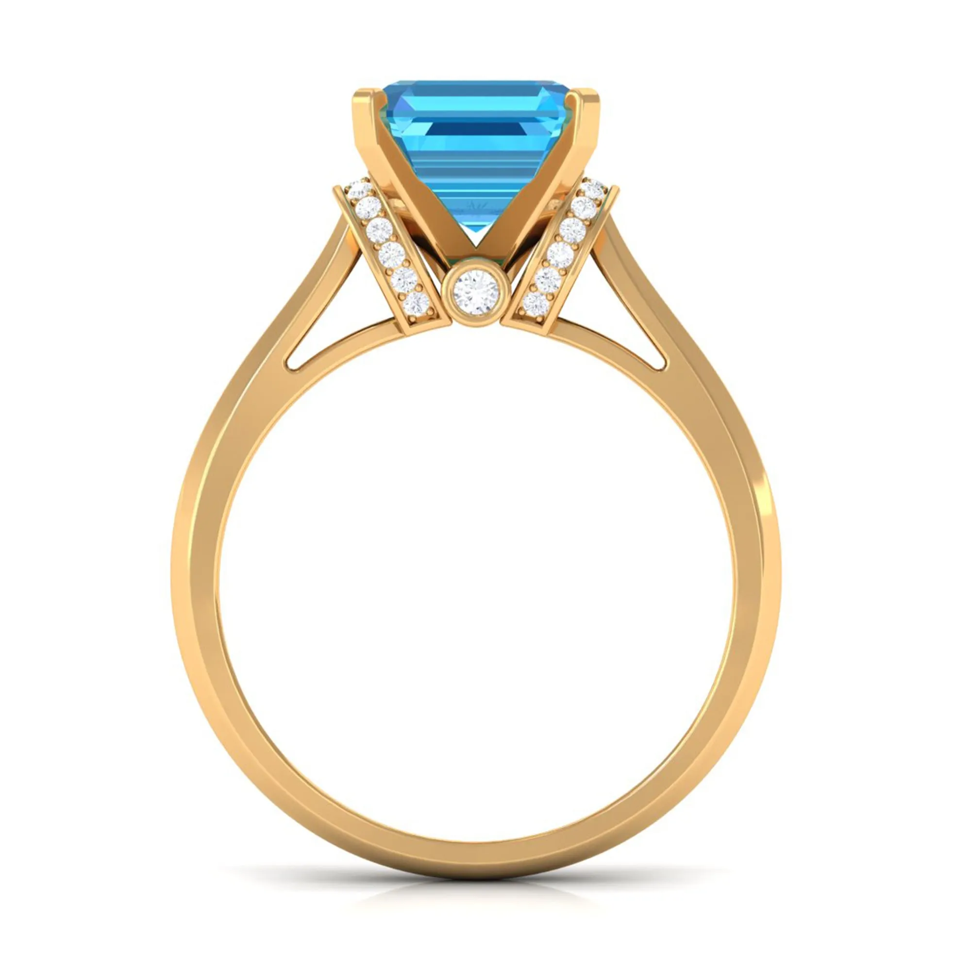 3.25 CT Asscher Cut Swiss Blue Topaz Solitaire Ring with Collar Diamond