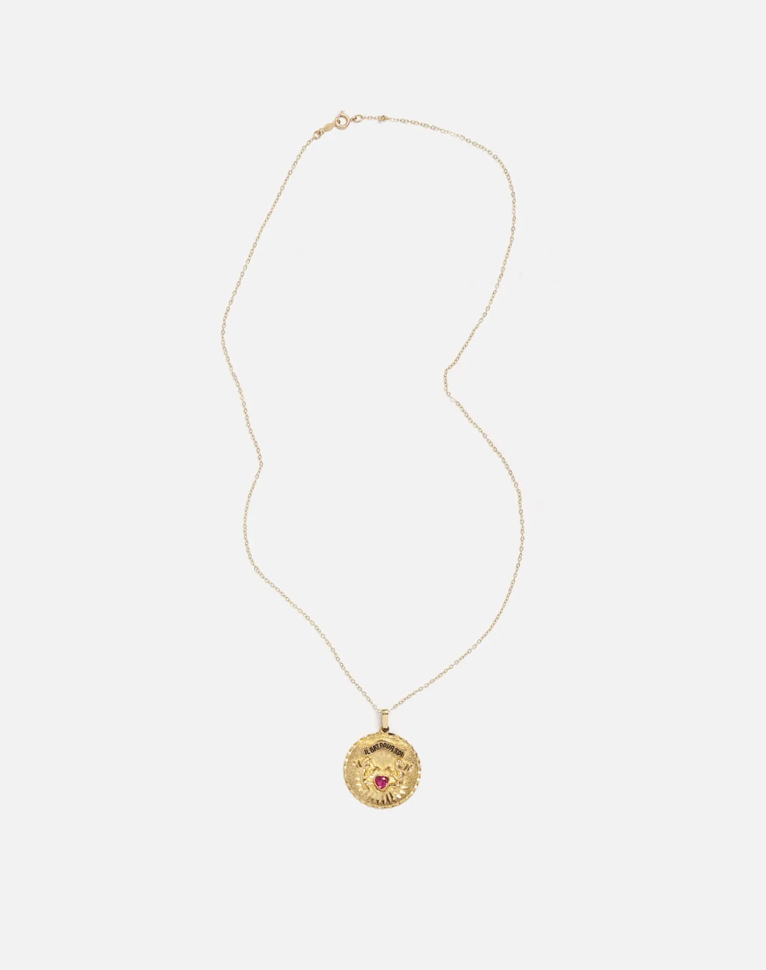 80s 18k Ruby French Pendant on 14k Chain - #32