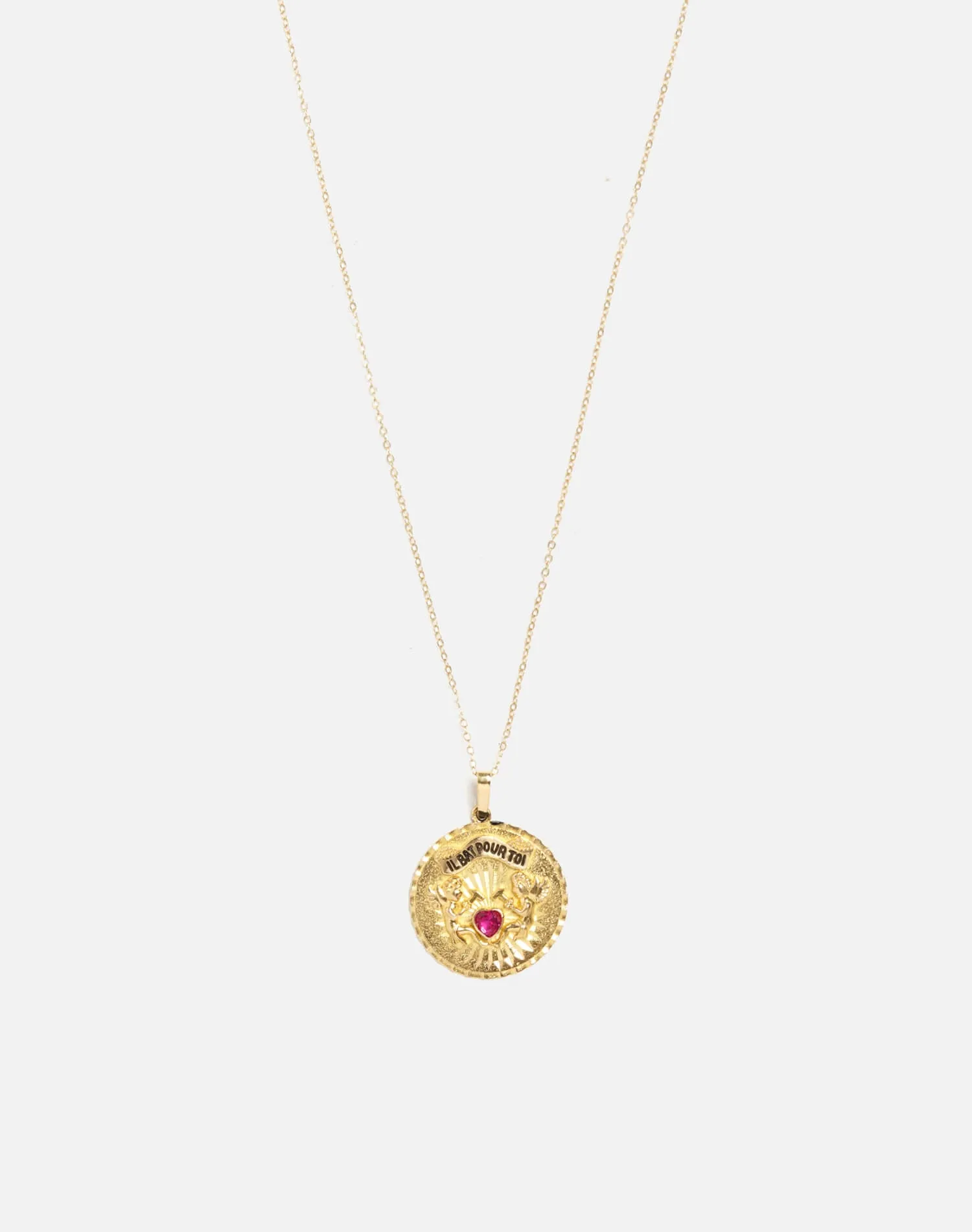 80s 18k Ruby French Pendant on 14k Chain - #32