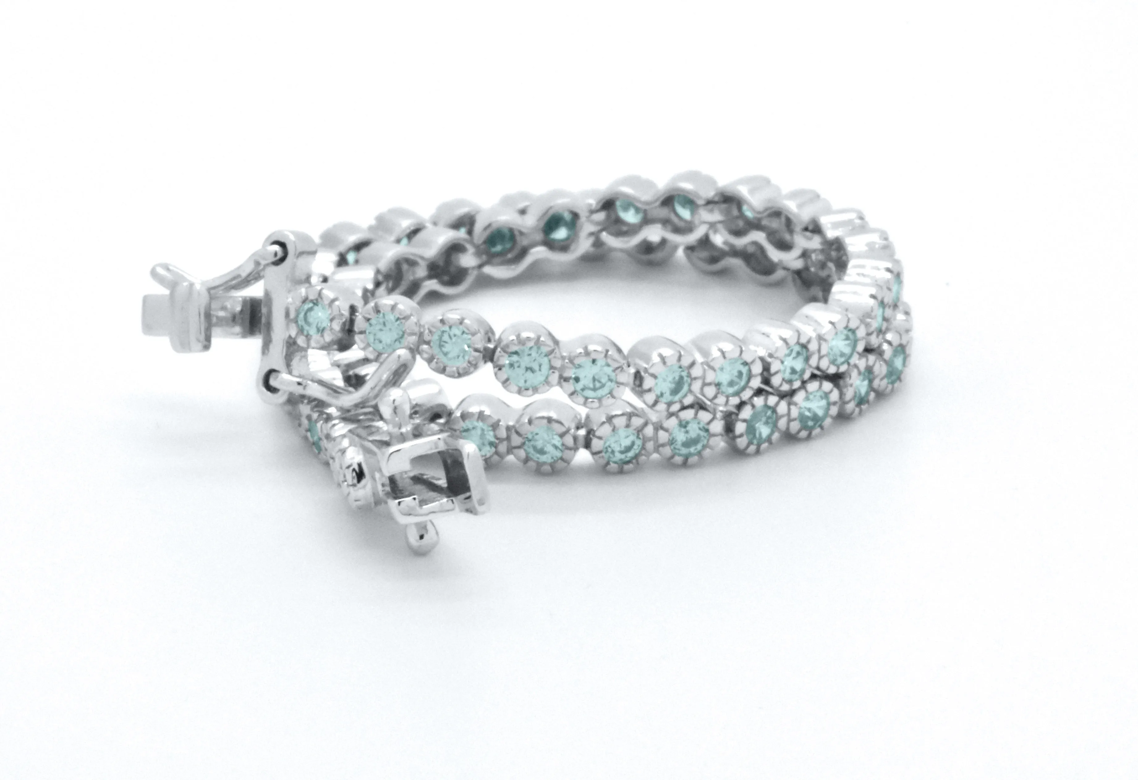 925 Sterling Silver Blue Aquamarine Dainty Tennis Milgrain Bracelet