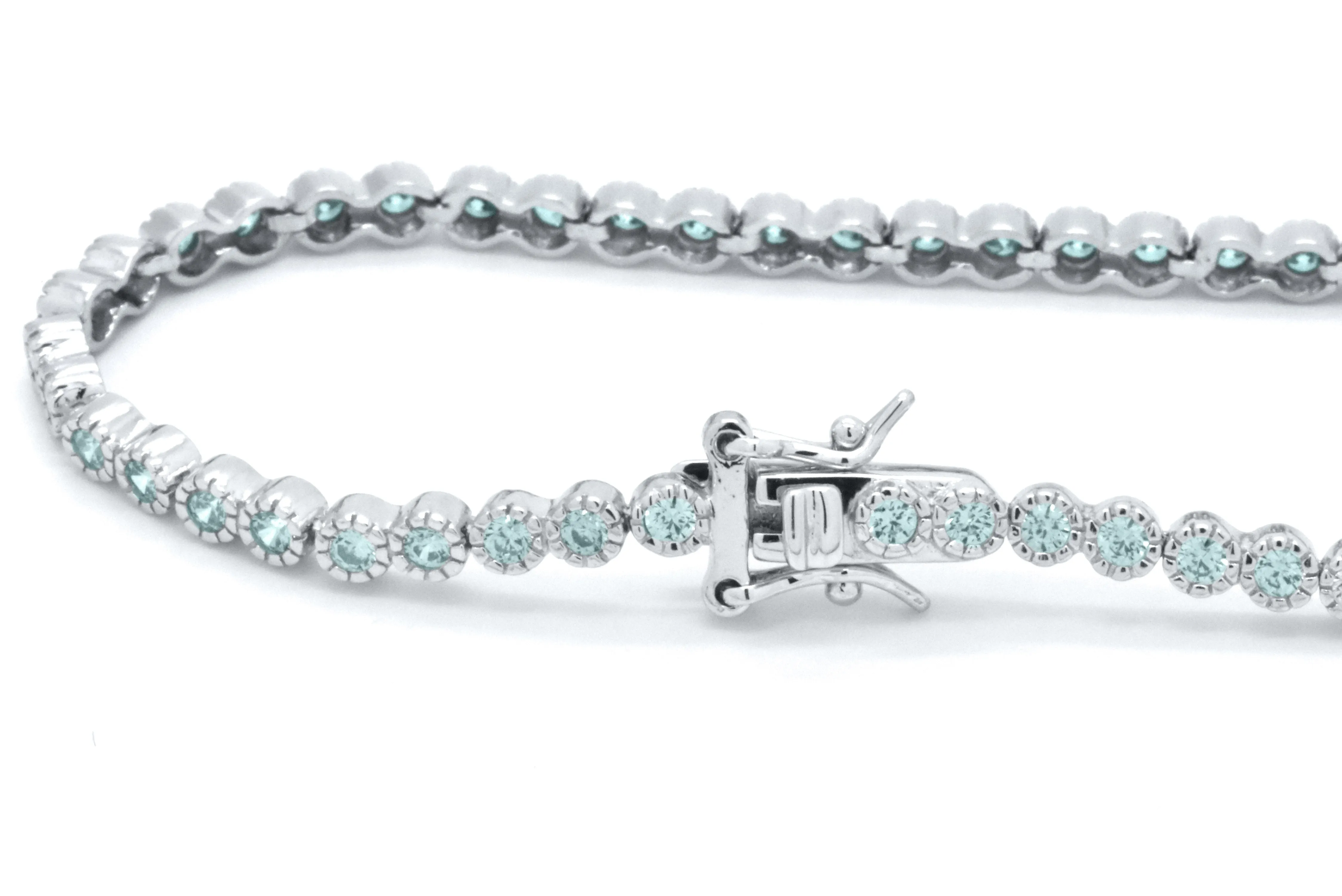 925 Sterling Silver Blue Aquamarine Dainty Tennis Milgrain Bracelet