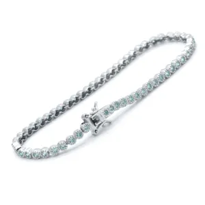 925 Sterling Silver Blue Aquamarine Dainty Tennis Milgrain Bracelet