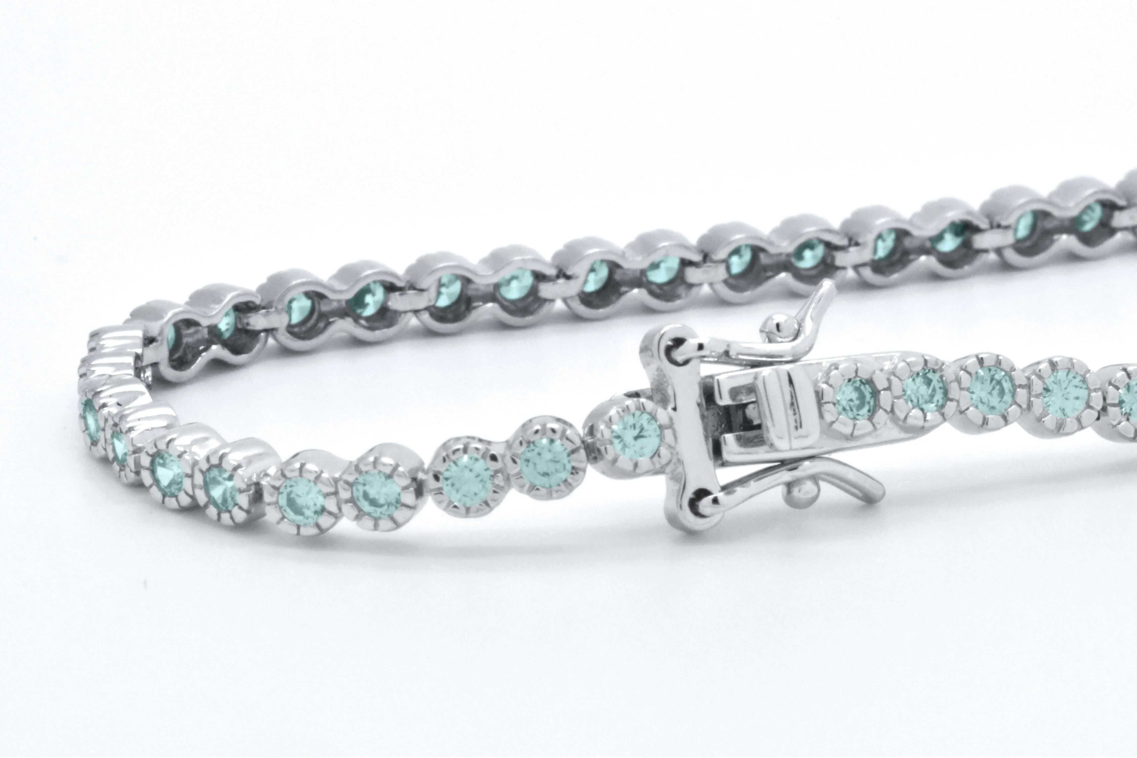 925 Sterling Silver Blue Aquamarine Dainty Tennis Milgrain Bracelet