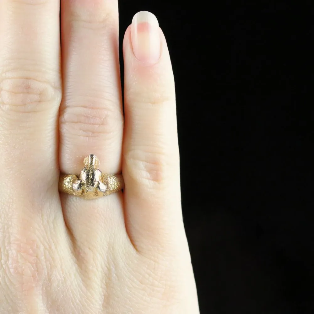 Antique Victorian Gun Dog Ring French Garnet Eyes Silver Gilt Circa 1880