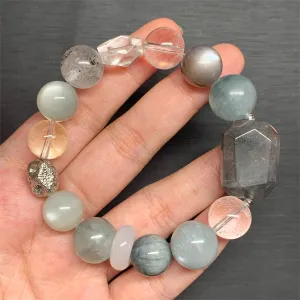 Aquamarine Silver Moonstone Rutilated Quartz Bracelet