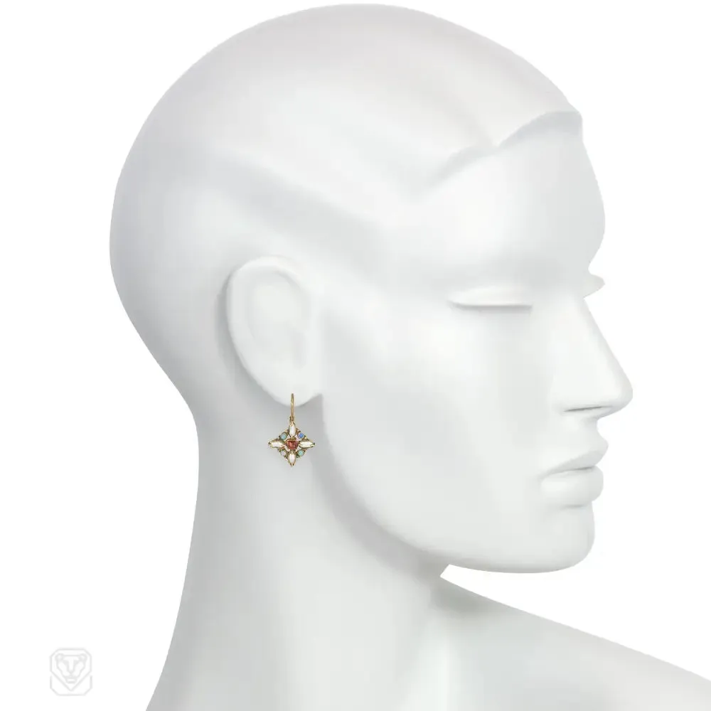 Art Nouveau style quatrefoil gemset earrings