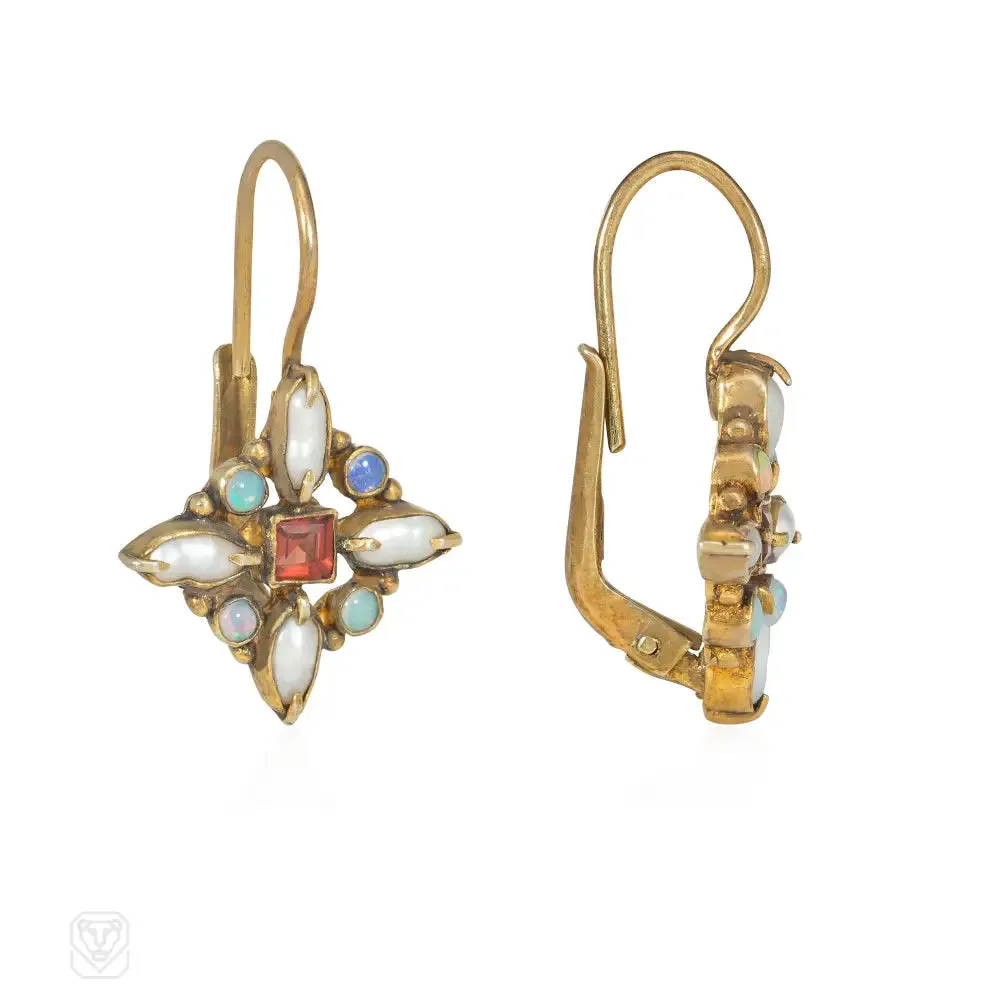 Art Nouveau style quatrefoil gemset earrings