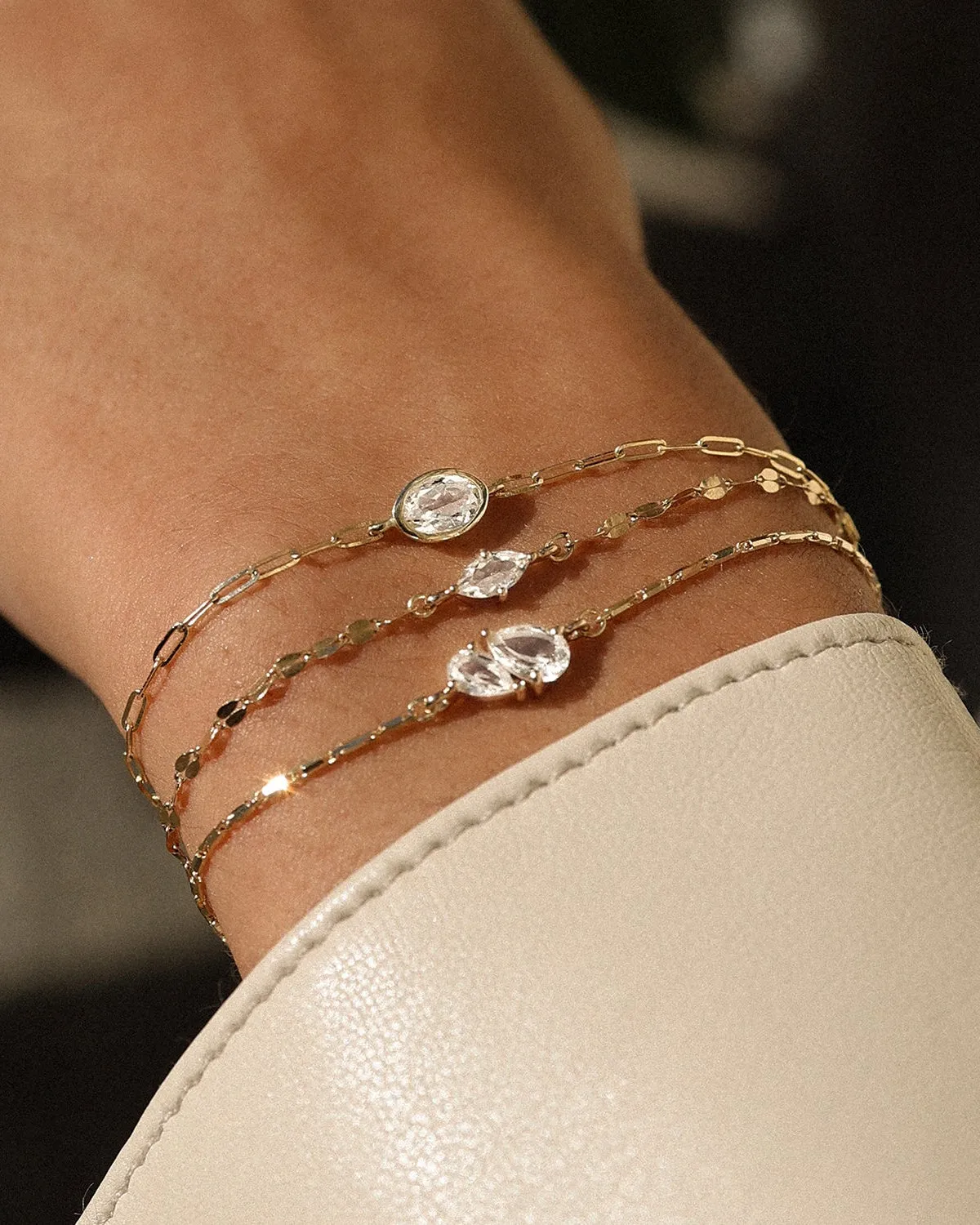 Bezel Oval Bracelet | White Topaz & Silver