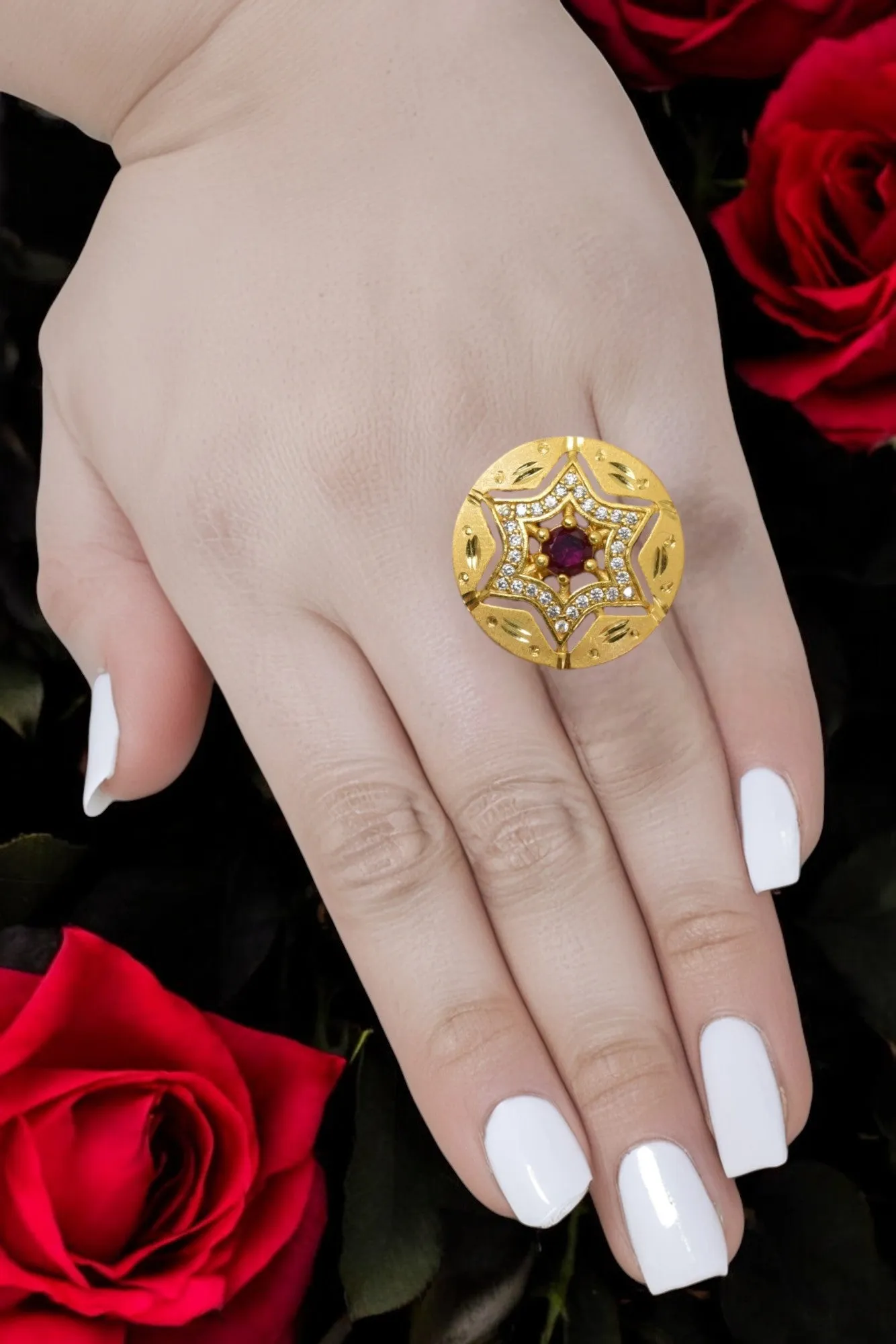 Big partywear cocktail look Gold-Plated Adjustable Stylish ring