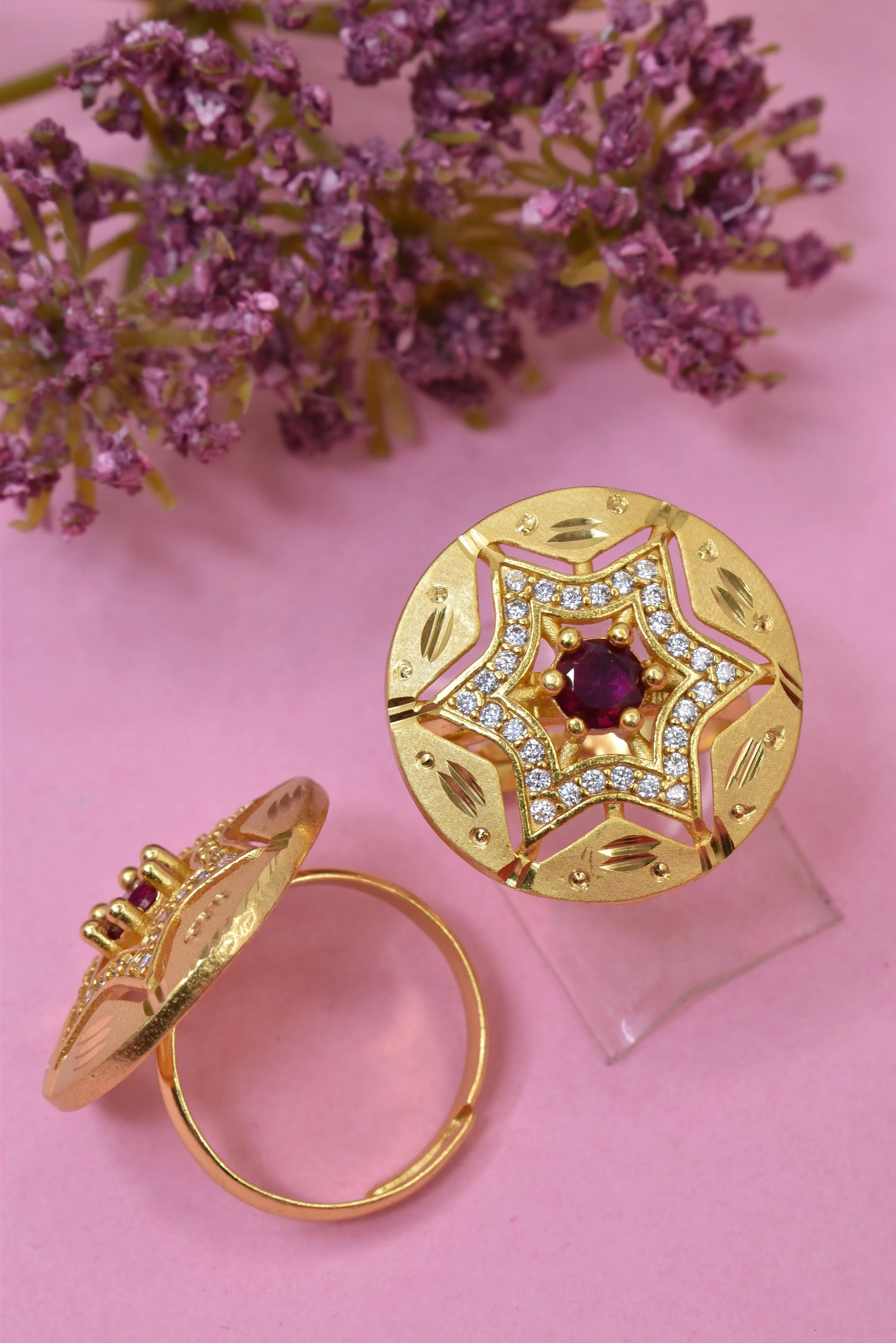 Big partywear cocktail look Gold-Plated Adjustable Stylish ring