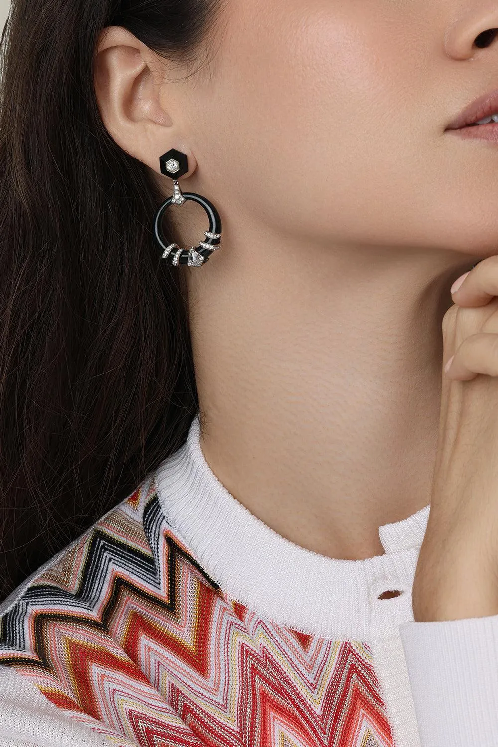 Black Jade and Diamond Coiled Door Knocker 
Earrings