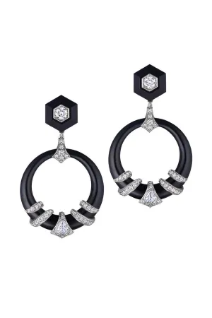 Black Jade and Diamond Coiled Door Knocker 
Earrings
