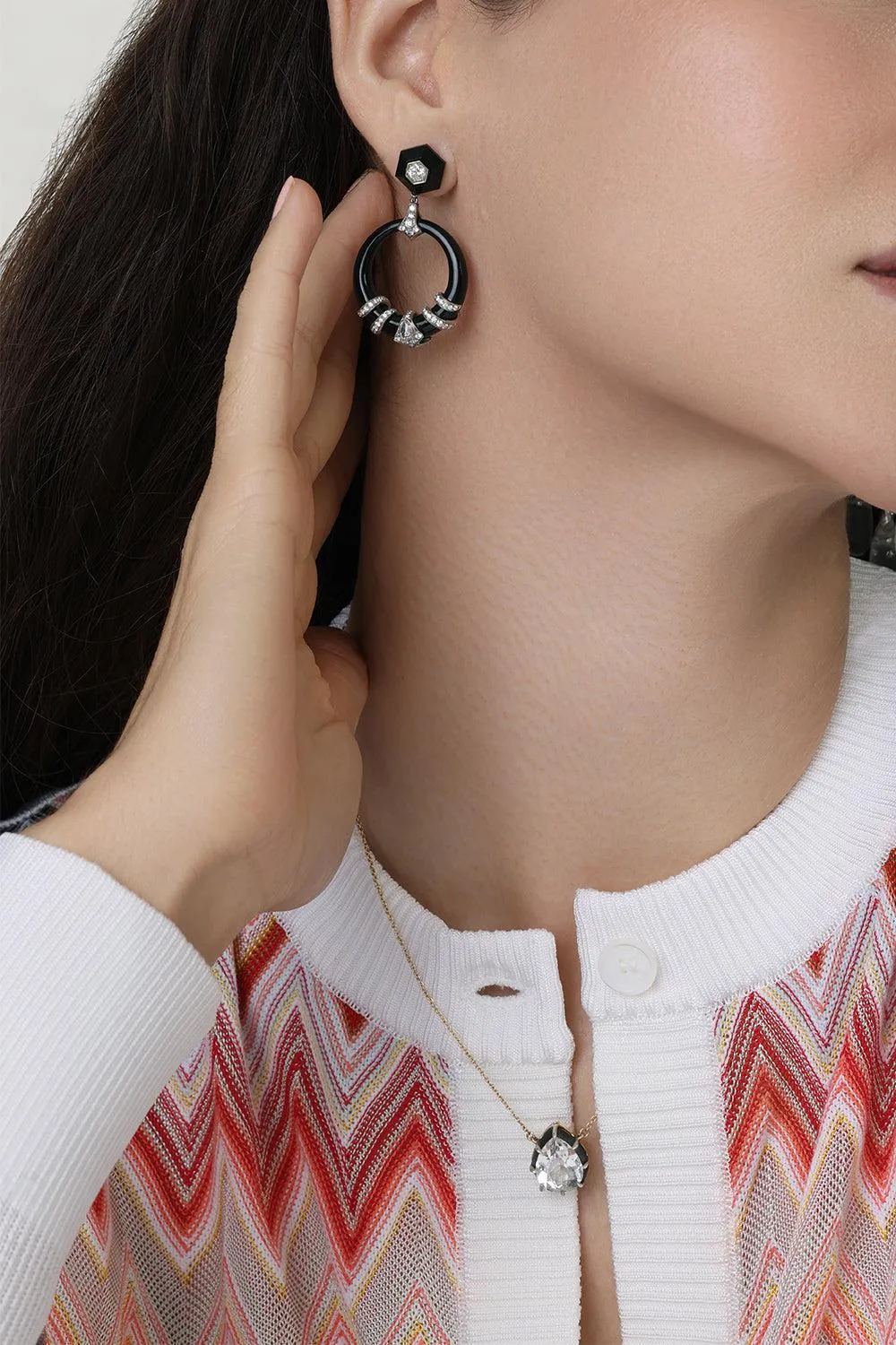 Black Jade and Diamond Coiled Door Knocker 
Earrings