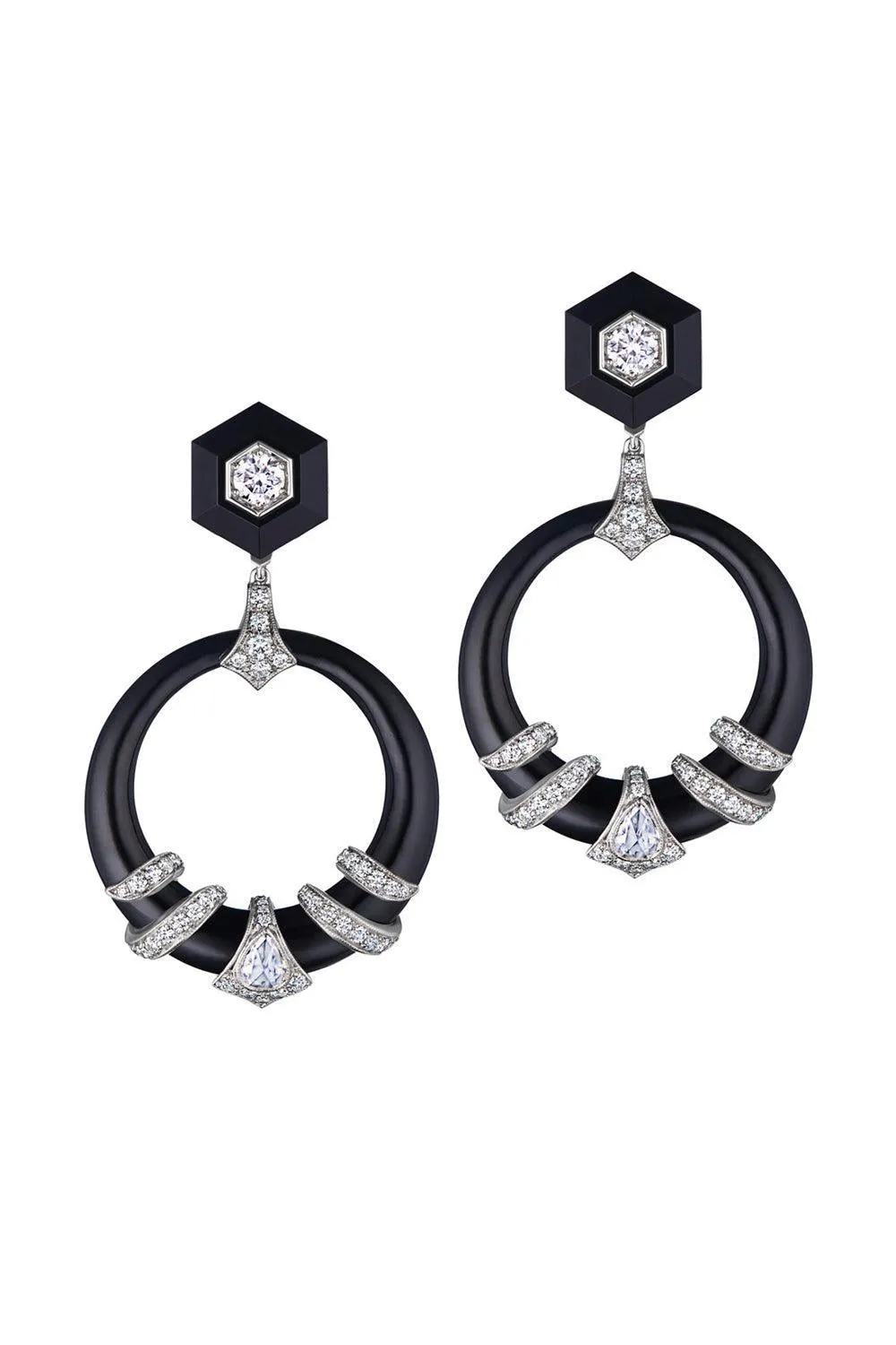 Black Jade and Diamond Coiled Door Knocker 
Earrings