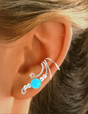 Blue Jade Long Beaded Wave Ear Cuff