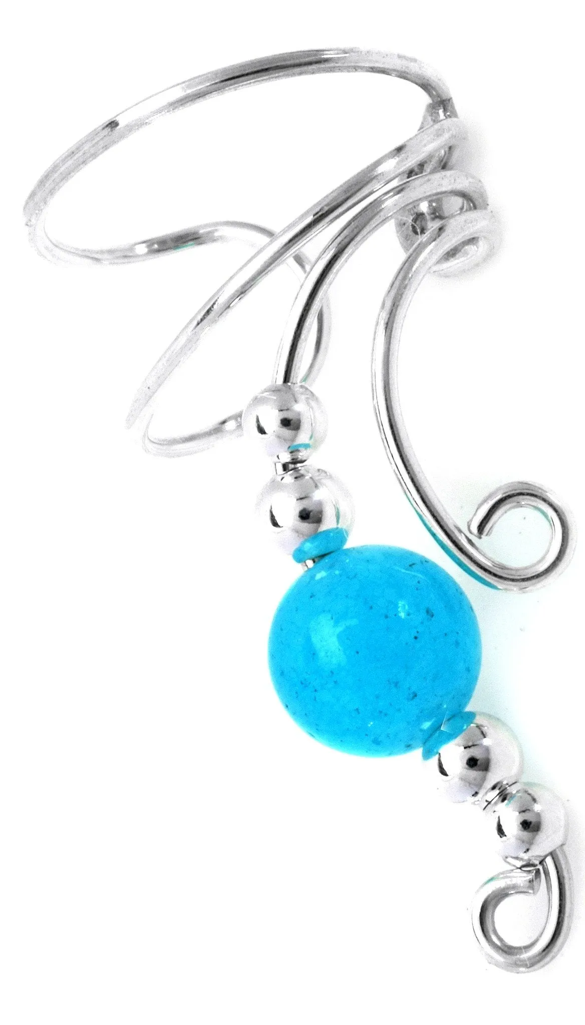 Blue Jade Long Beaded Wave Ear Cuff