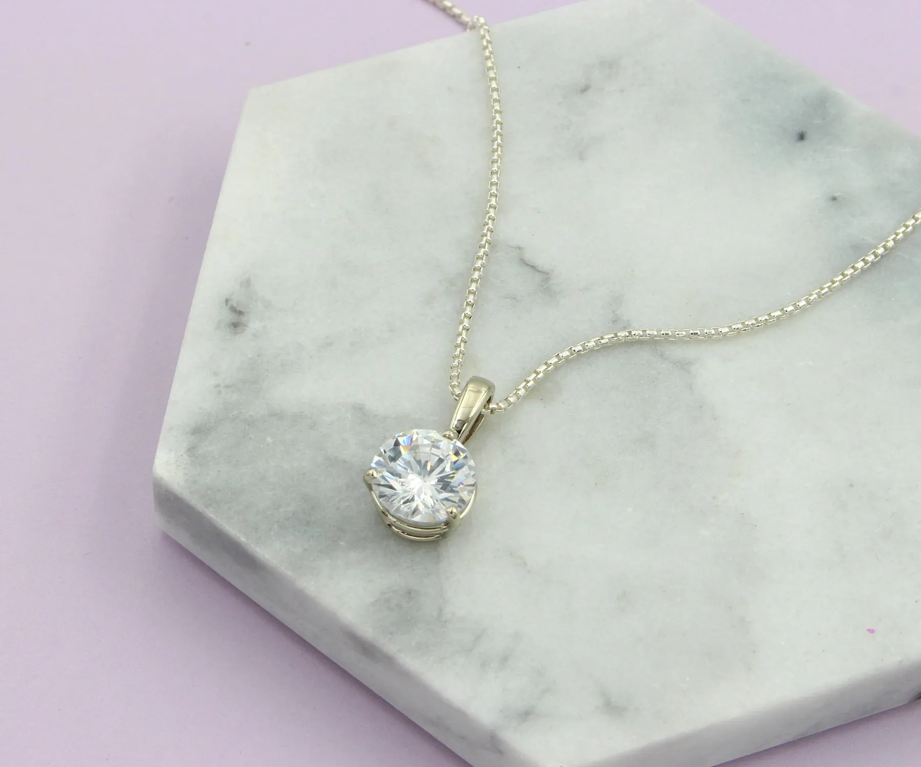 Brilliant White Topaz Solitaire Necklace