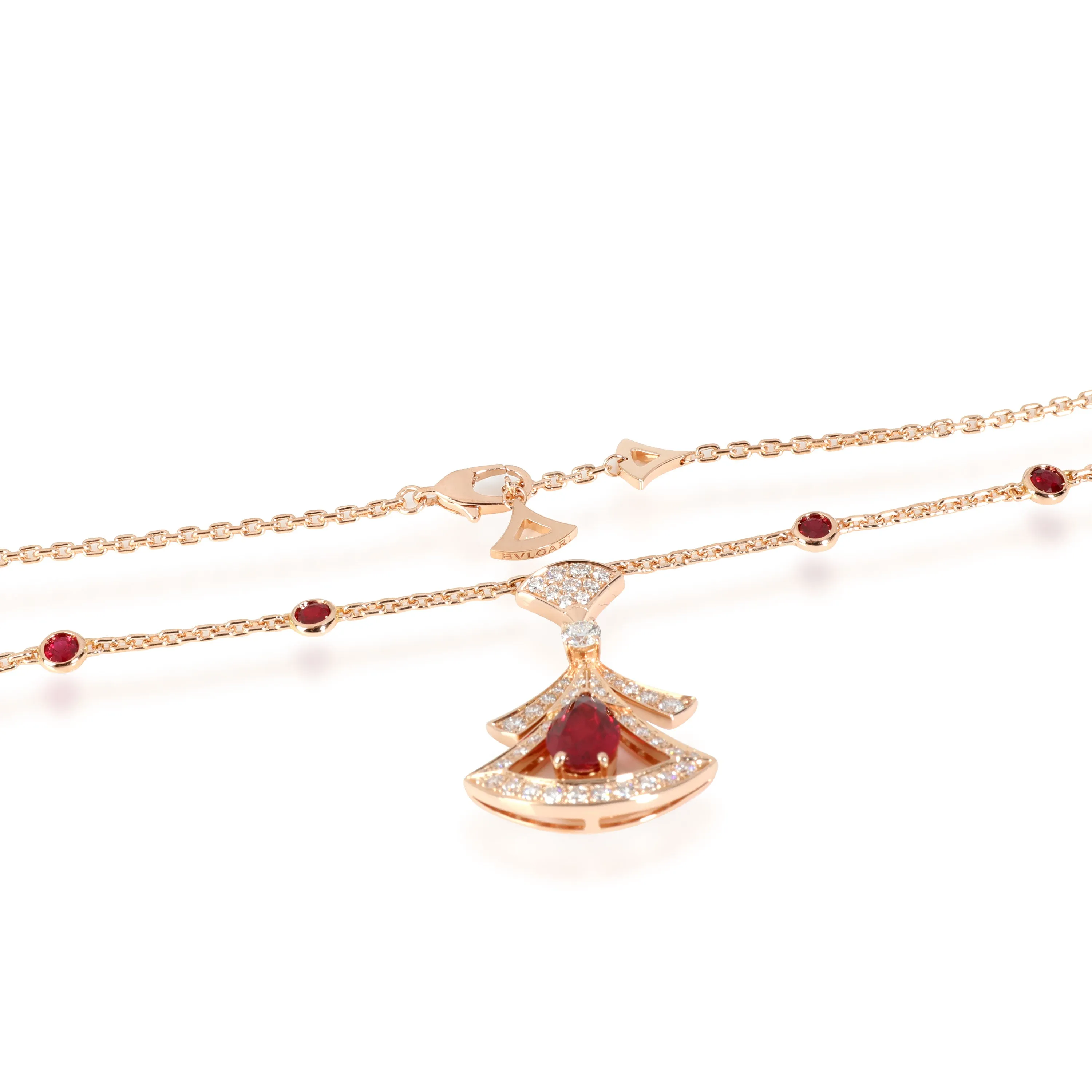 Bvlgari Divas Dream Ruby Diamond Necklace in 18k Rose Gold 0.86 CTW