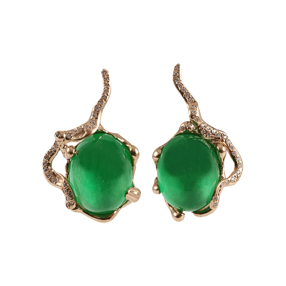 Cabochon Jade Diamond Earrings