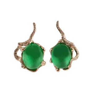 Cabochon Jade Diamond Earrings