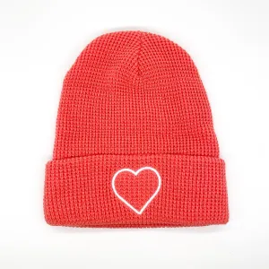 Coral Heart Waffle Beanie