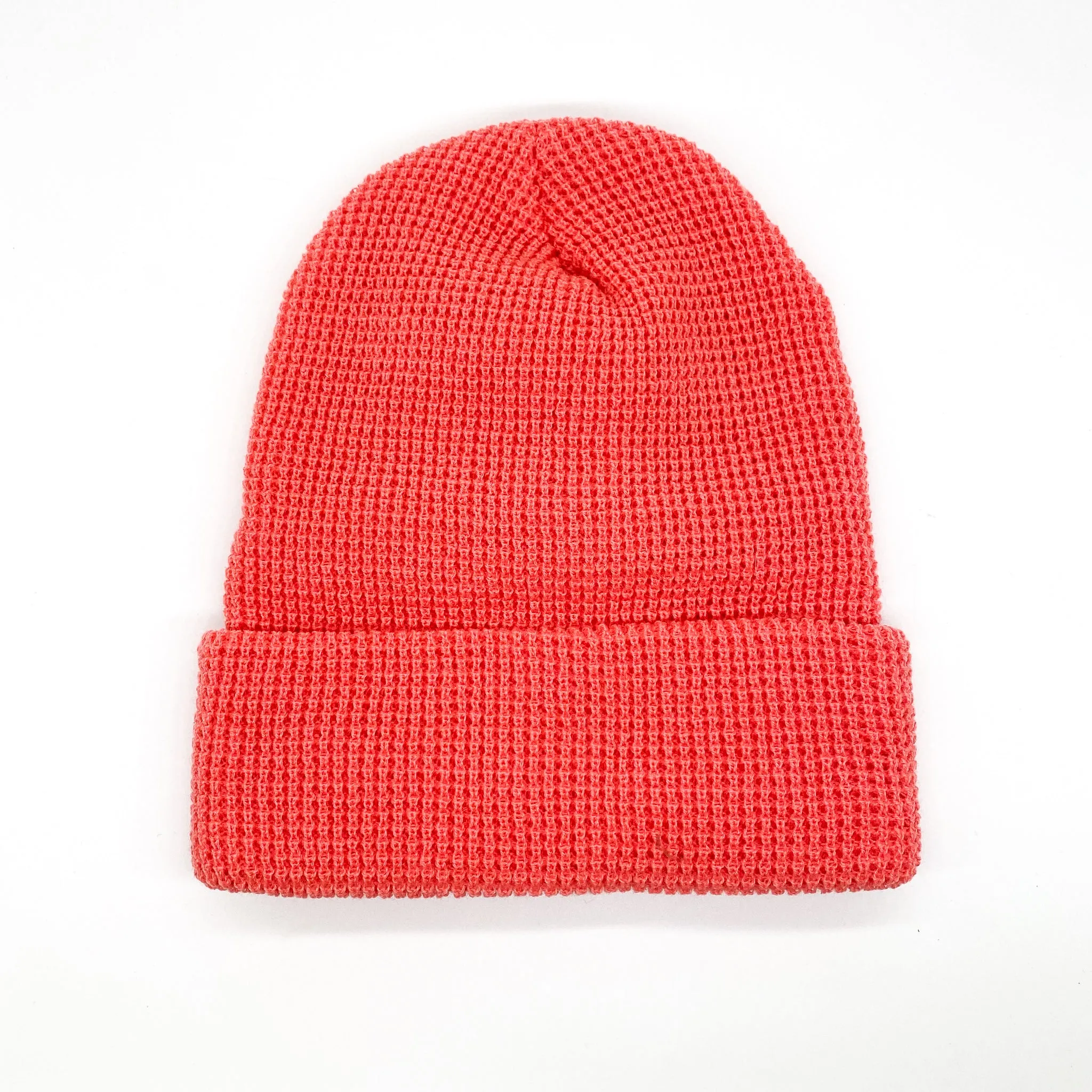Coral Heart Waffle Beanie