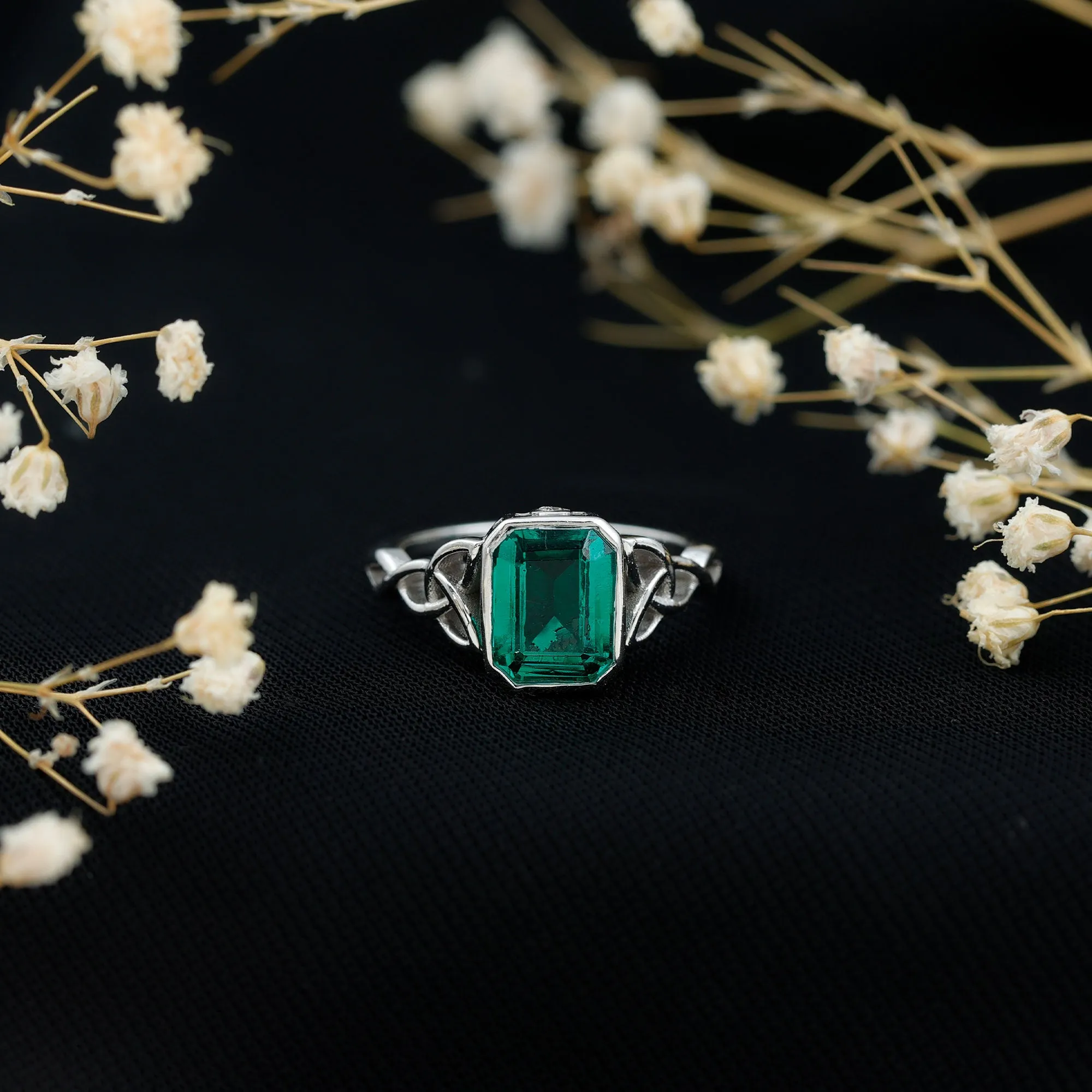Created Green Sapphire Solitaire Celtic Engagement Ring