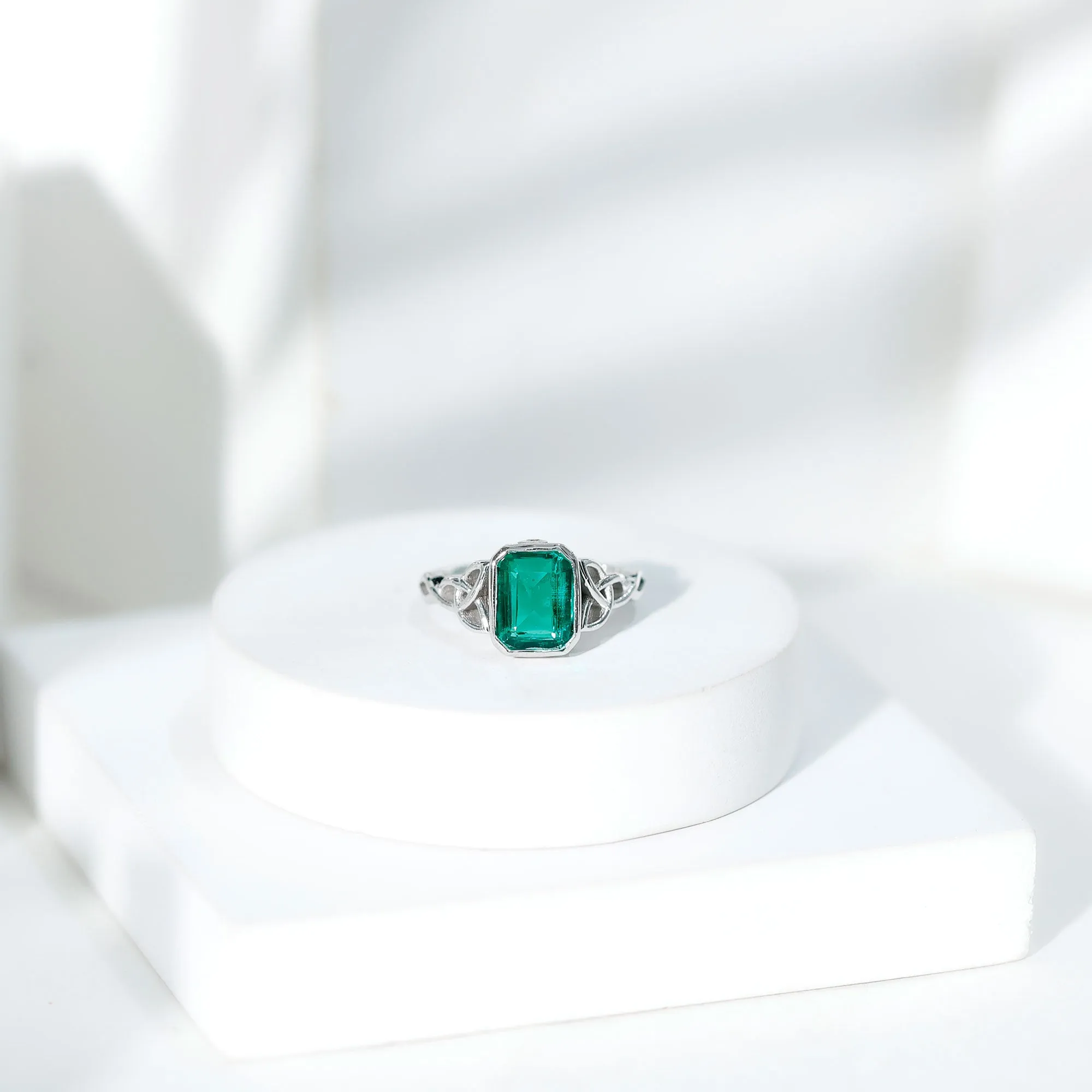 Created Green Sapphire Solitaire Celtic Engagement Ring