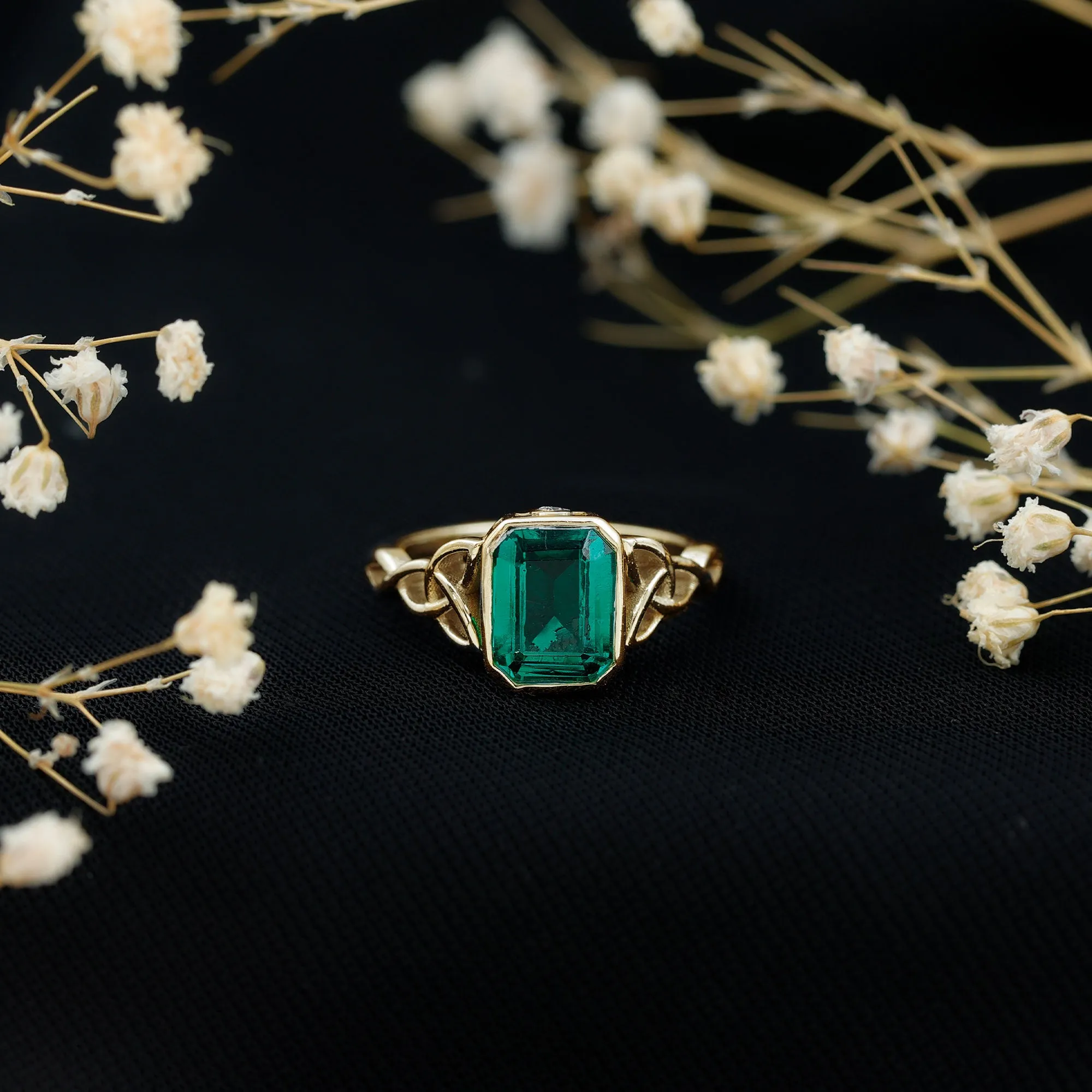 Created Green Sapphire Solitaire Celtic Engagement Ring